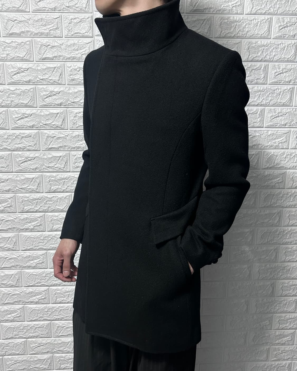 사선 하이넥 울 코트 상품이미지4