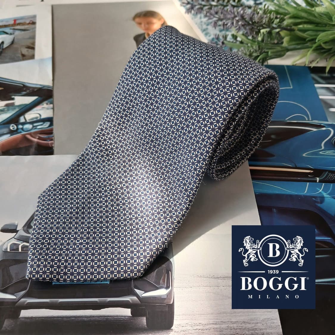 보기밀라노 코튼&실크 네이비 패턴 넥타이 8.7cm A+등급 A18915 상품이미지1