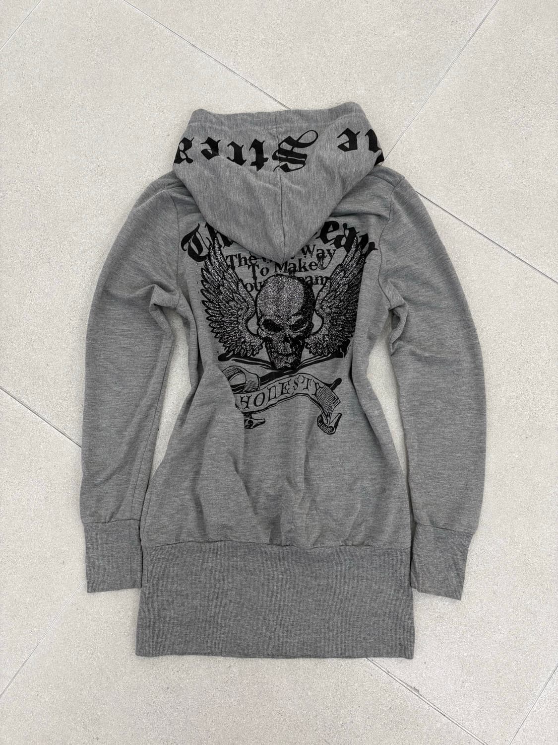 Dig deep 십자가 해골 프린팅 롱 후디 상품이미지2