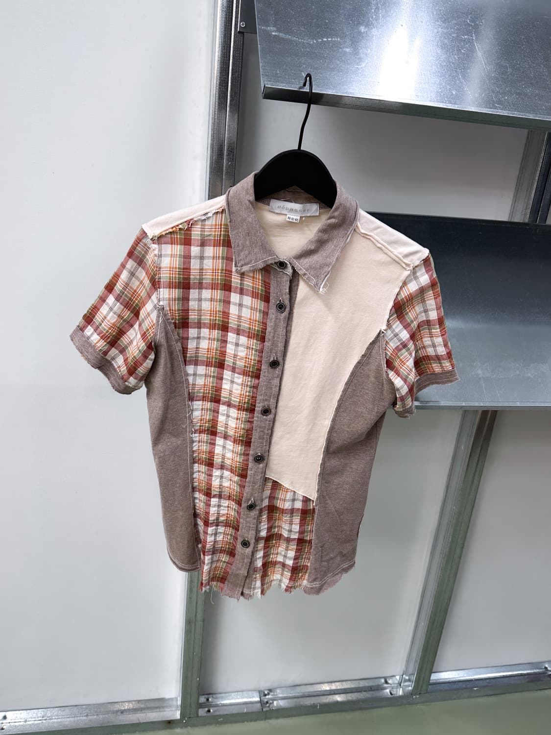 beige cotton check half shirt 상품이미지1