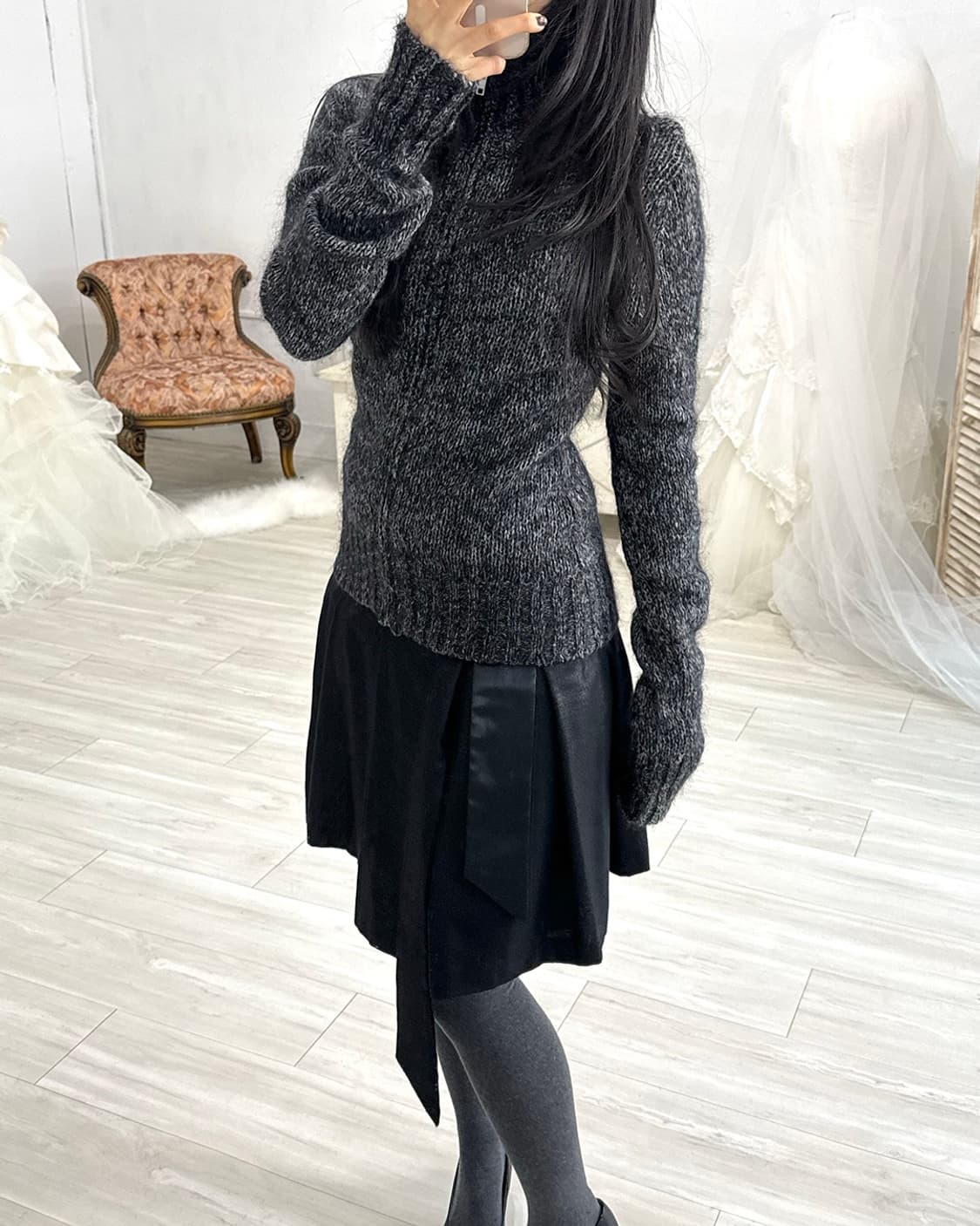Melange Gray Mohair Knit Zip-Up 상품이미지6