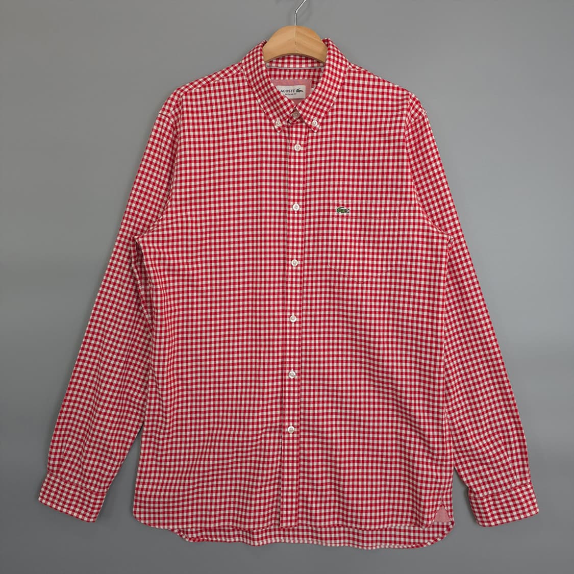 라코스테 LACOSTE 레드 깅엄 체크 버튼다운 셔츠 M 상품이미지1