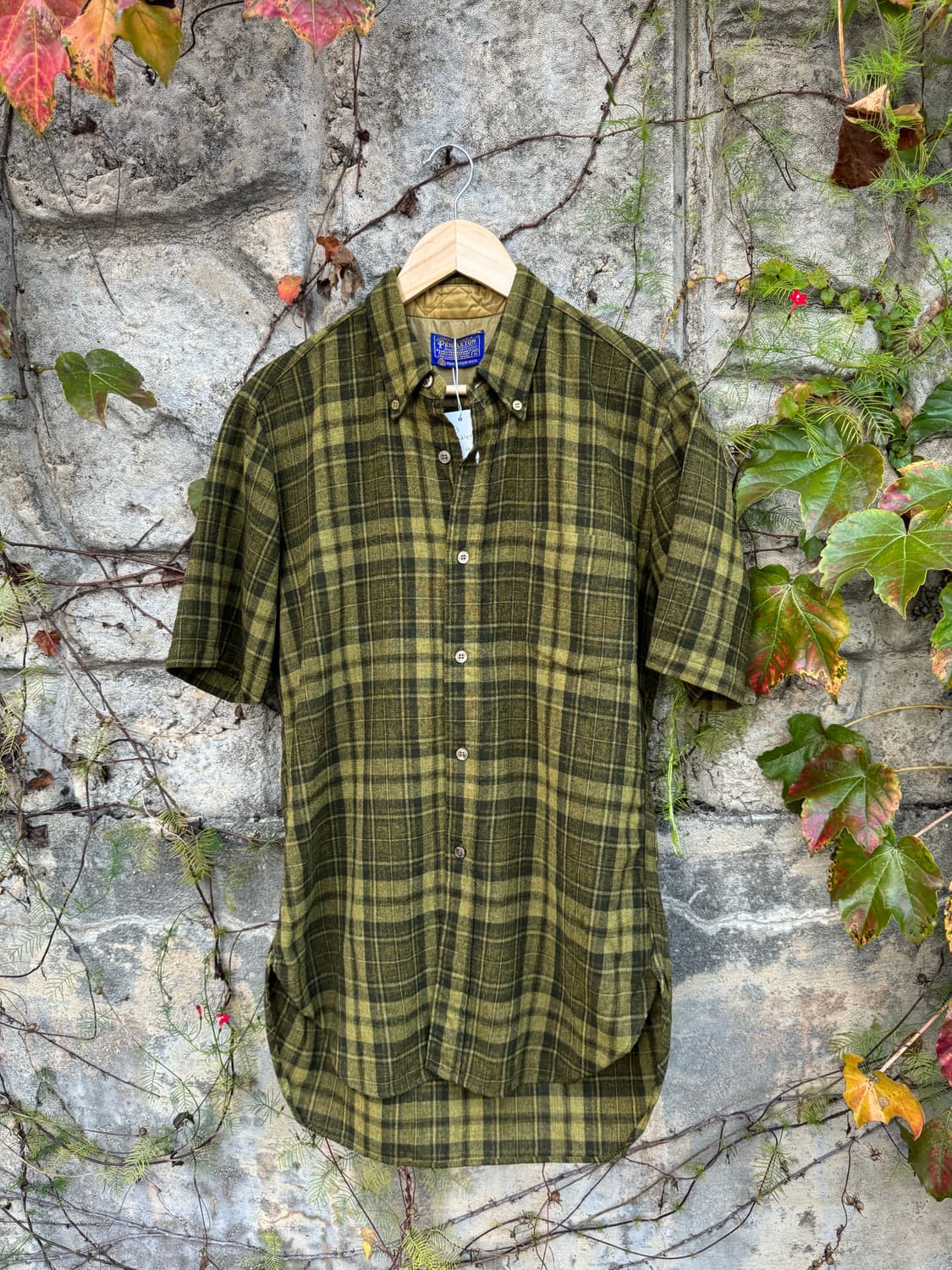60s 펜들턴 버진 울 체크 반팔 셔츠 그린 M made in usa 상품이미지1