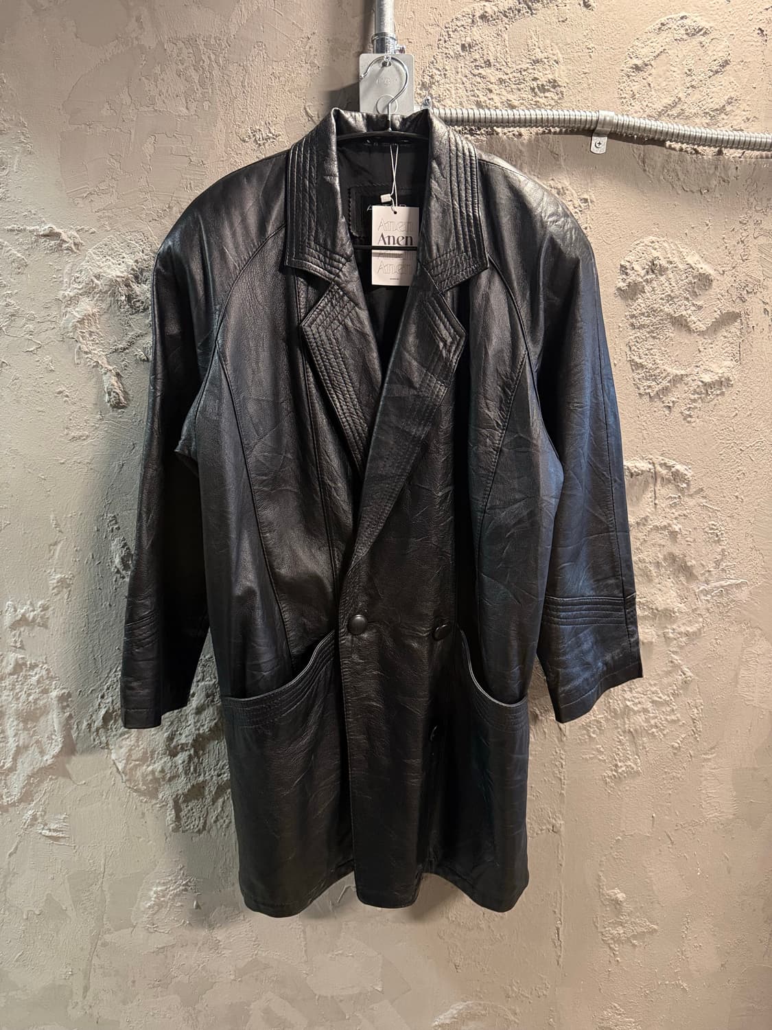 S 아스토르ASTOR KOBE 이태리 양가죽 더블 레더 롱코트 블랙 상품이미지1