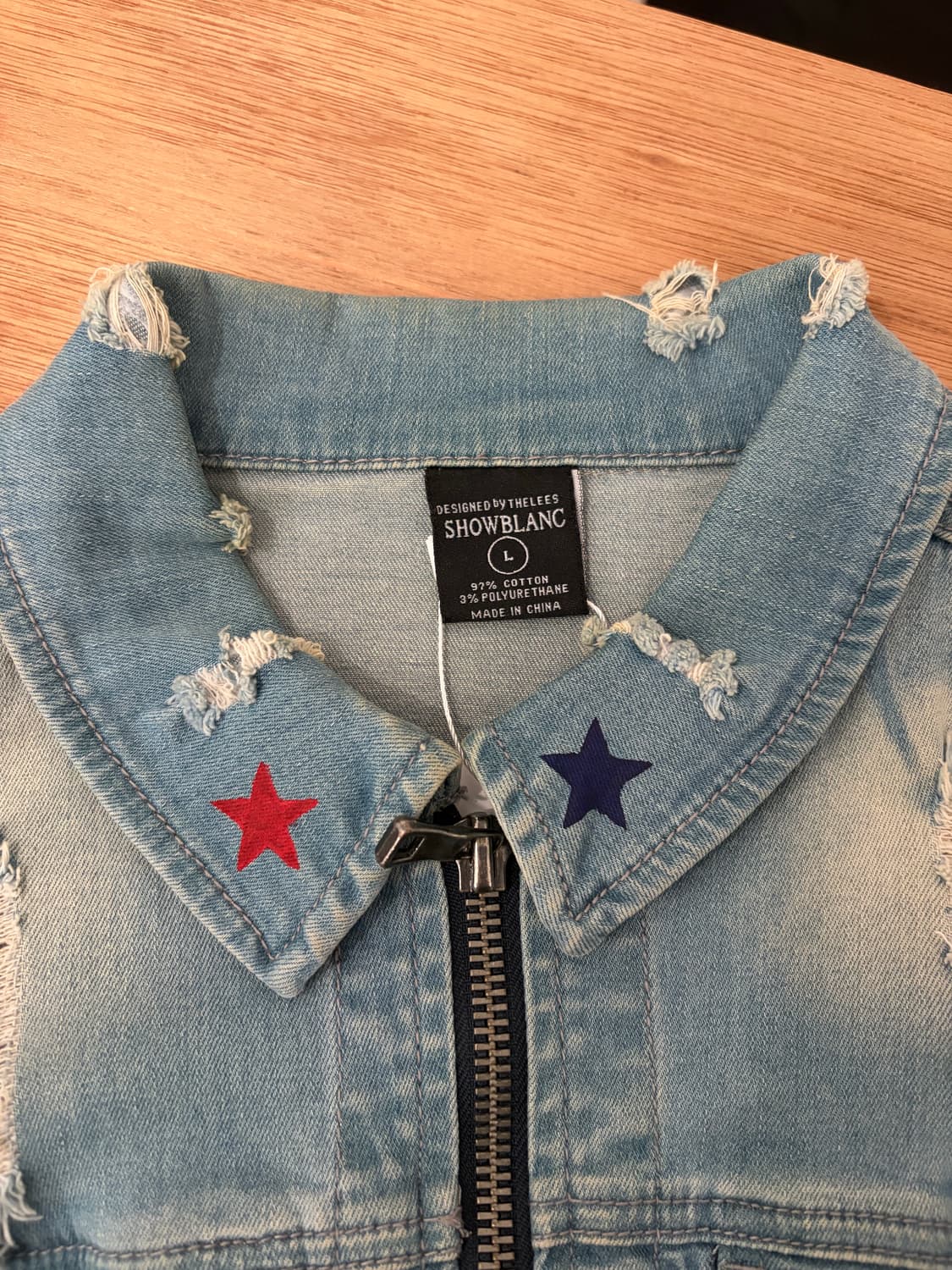 Showblanc 스타 포인트 디스트로이드 데님 집업 자켓 상품이미지5