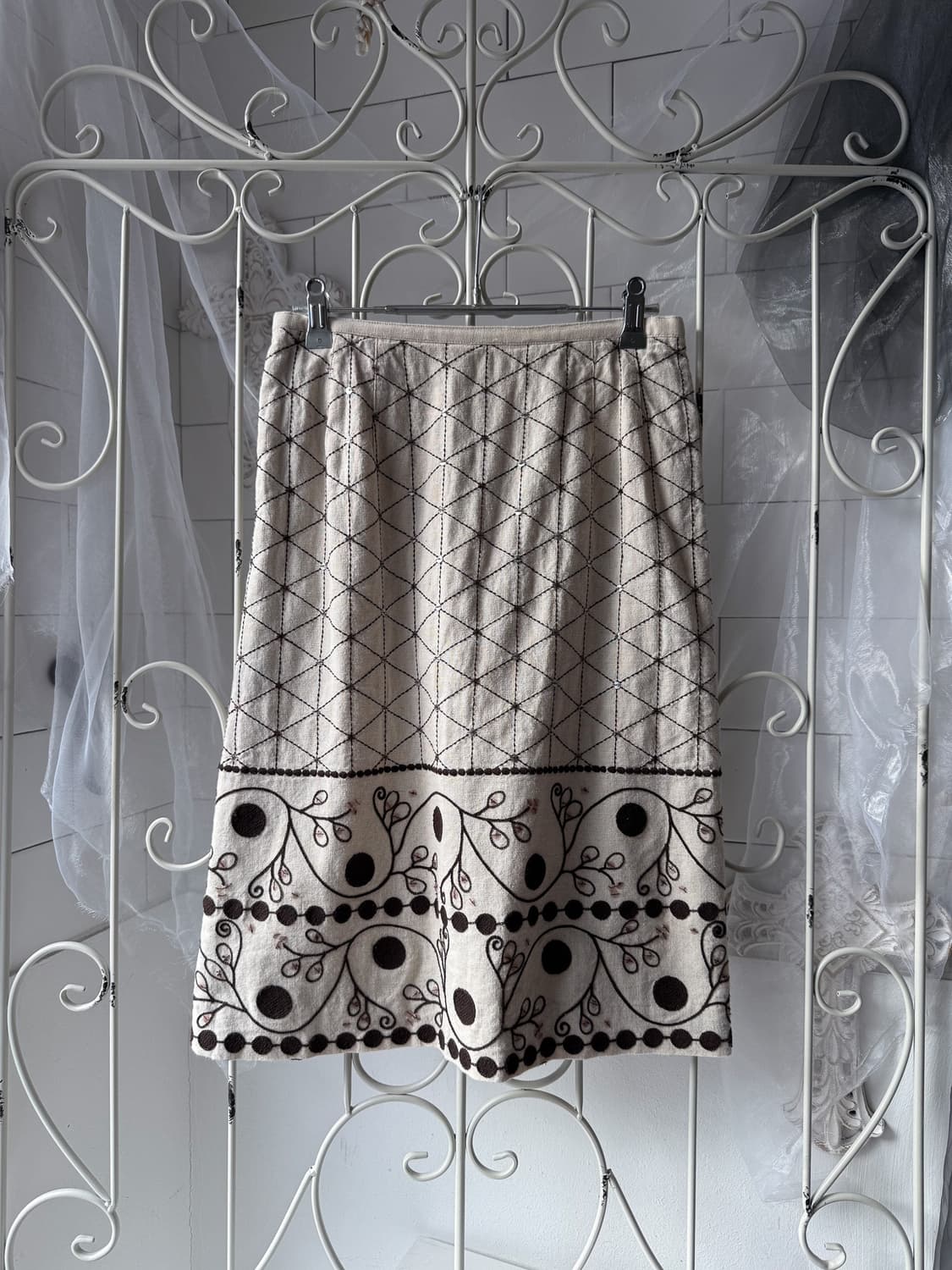 Beaded Stitch Linen Skirt 0365 상품이미지1