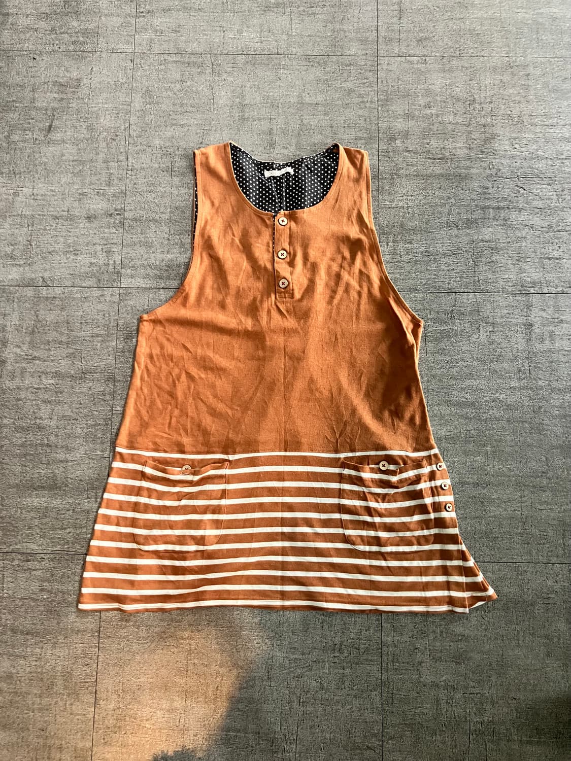 일본빈티지 하구미모리걸 할메카지 도트스트라이프 레이어드 슬립원피스 상품이미지1