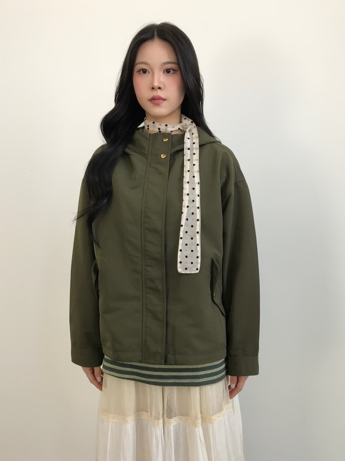 'GU' Olive Green Hooded Short Jacket 상품이미지2
