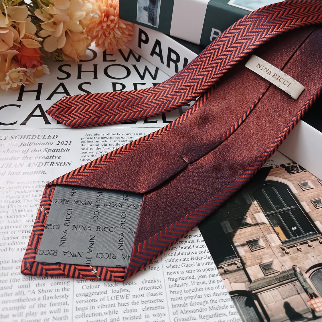 니나리치 브라운 헤링본 패턴 넥타이 9.8cm A+등급 E1258 상품이미지4
