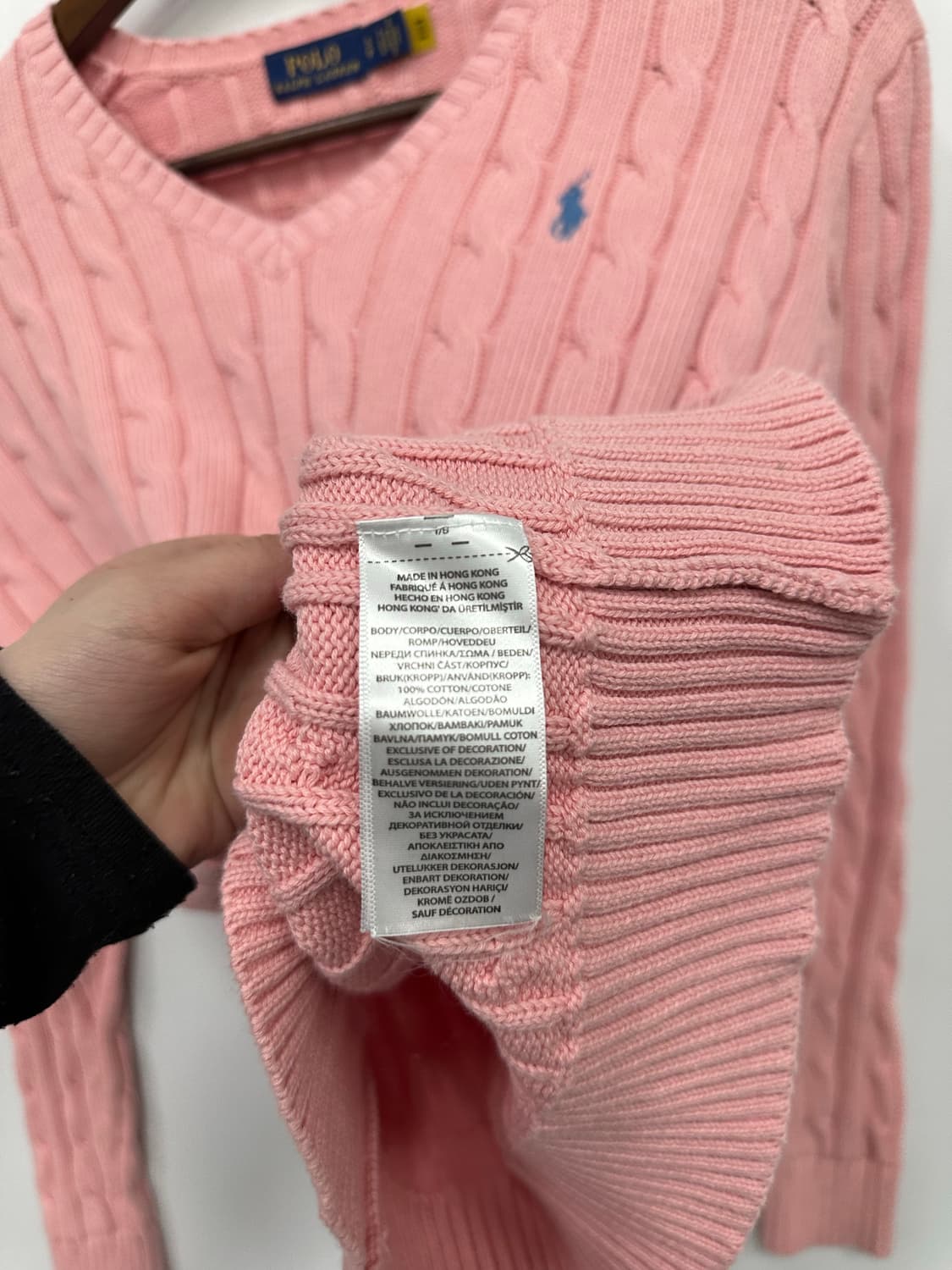 폴로 핑크 브이넥 꽈배기 니트  상품이미지4