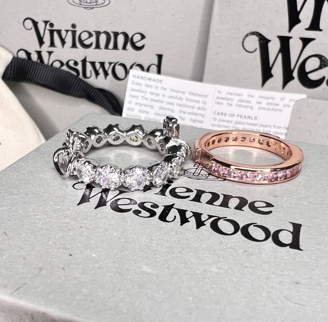 비비안웨스트우드 아카이브 실버 크리스탈 orb 로즈골드 2단 레이어 링 상품이미지5