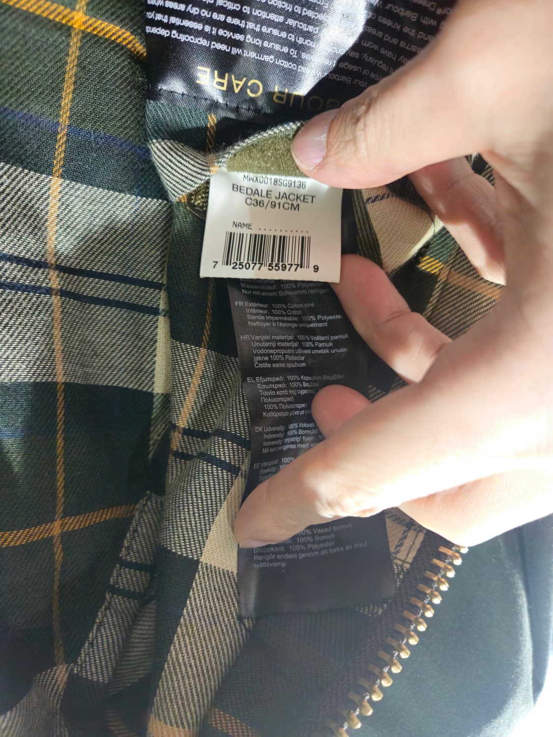 바버 비데일 왁스자켓 36 사이즈  상품이미지4