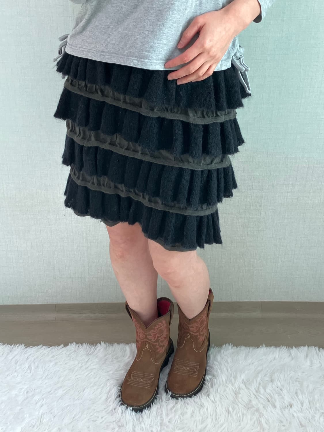 jpn vintage 차콜 블랙 레이스 미니스커트 y2k 스트릿 갸루 펑 상품이미지4