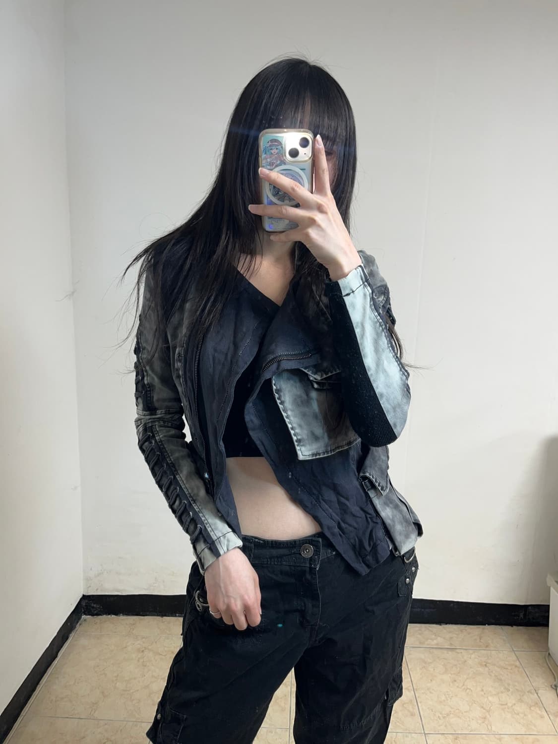 펑크 드레이프 언발란스 데님 자켓 상품이미지4