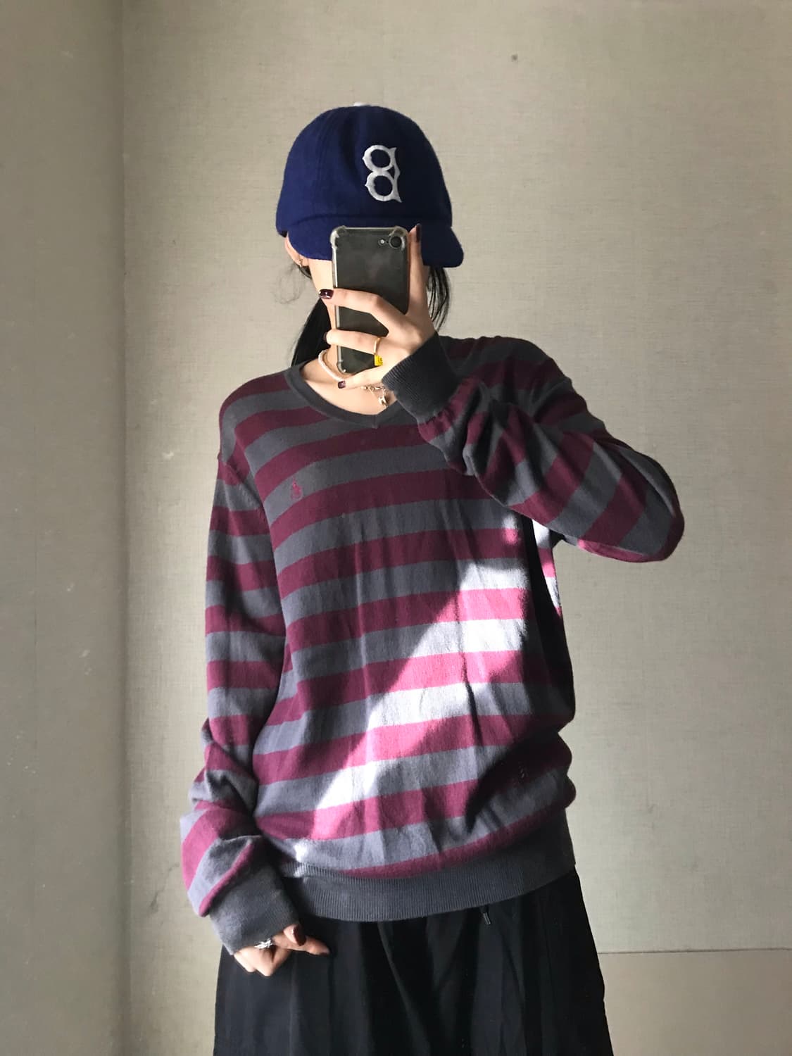 빈폴 그레이 버건디 스트라이프 니트 상품이미지1