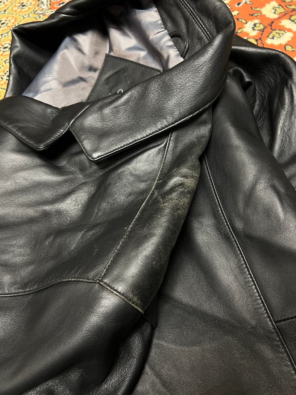 CEZANI 빈티지 양가죽 리얼레더 카코트 가죽자켓 블랙 XL 상품이미지5