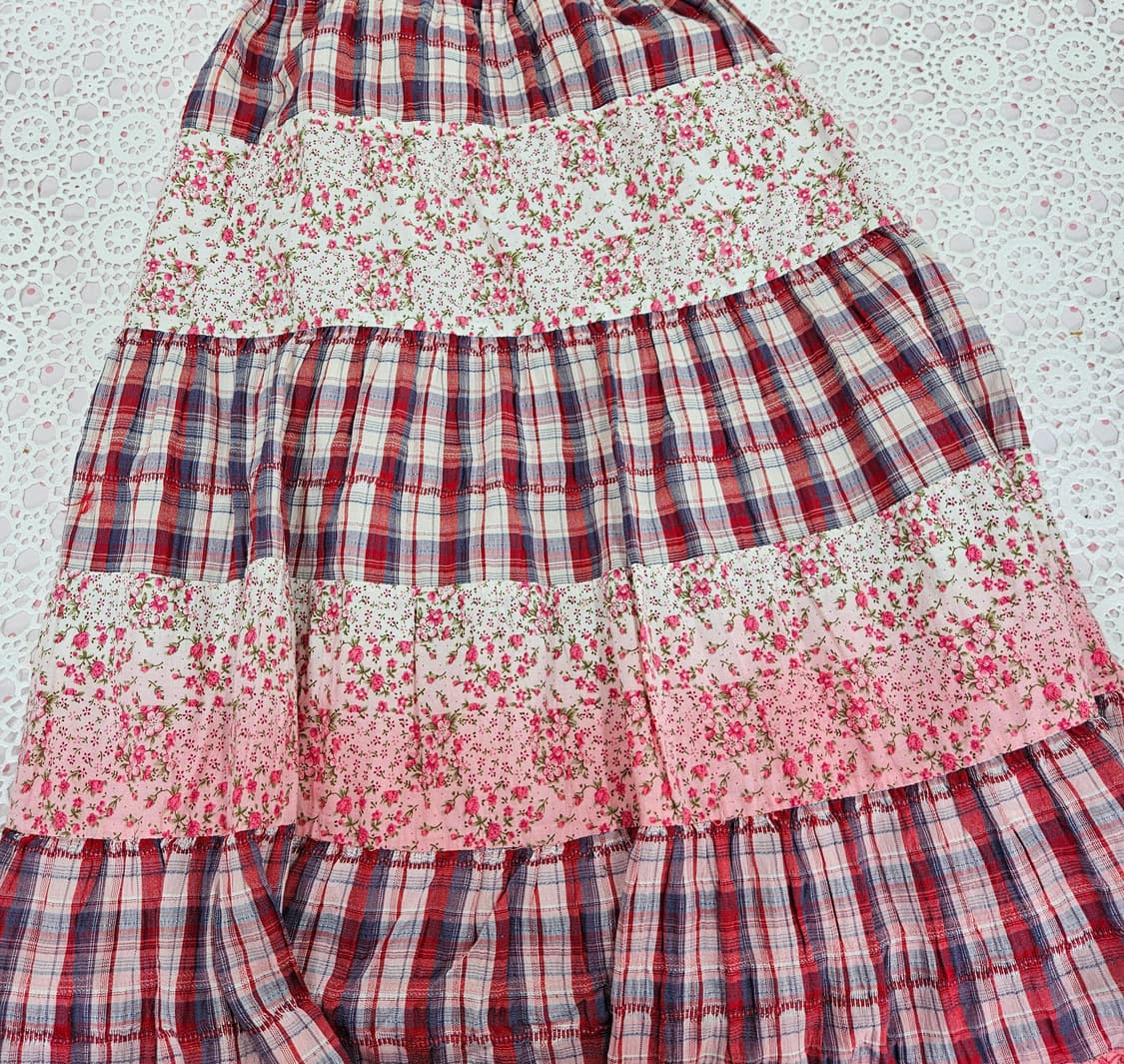 체크 패치 플라워 캉캉 롱원피스 상품이미지9