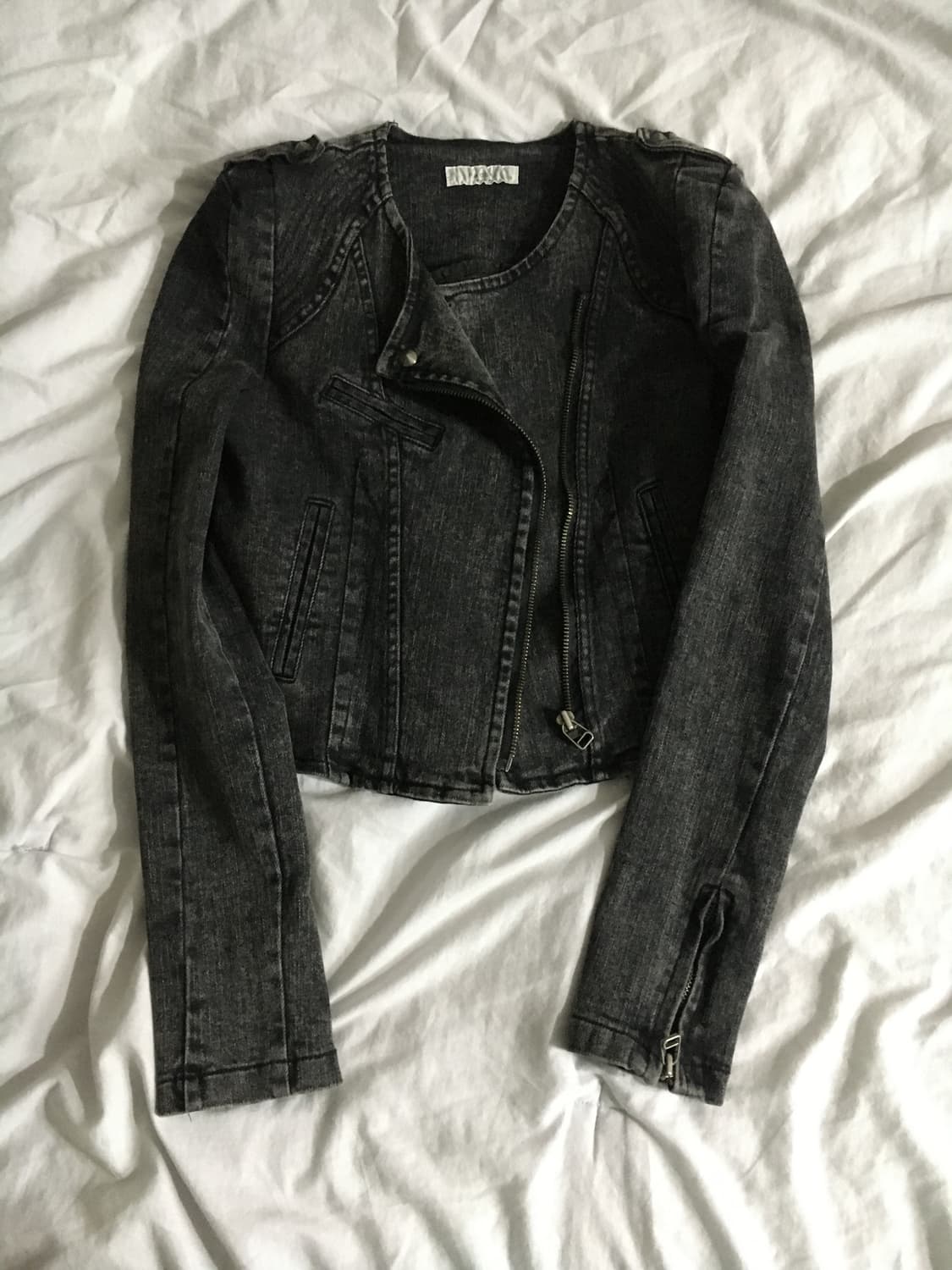 Rachel 흑청 세미크롭 라이더 자켓 상품이미지1