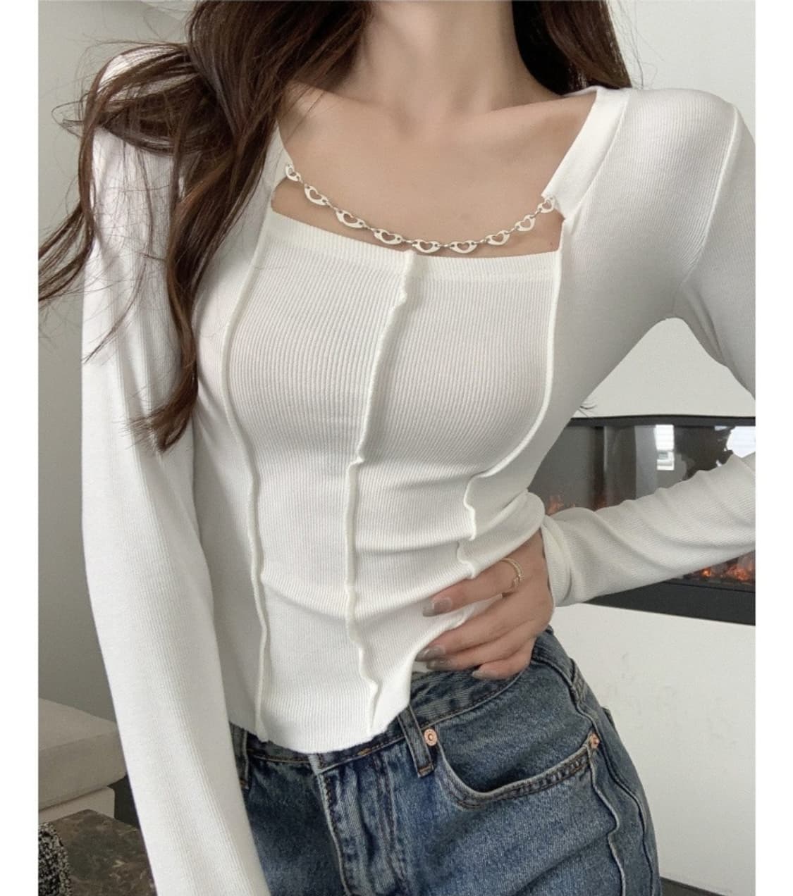 골지 티셔츠(체인 탈착o) 새옷 상품이미지1