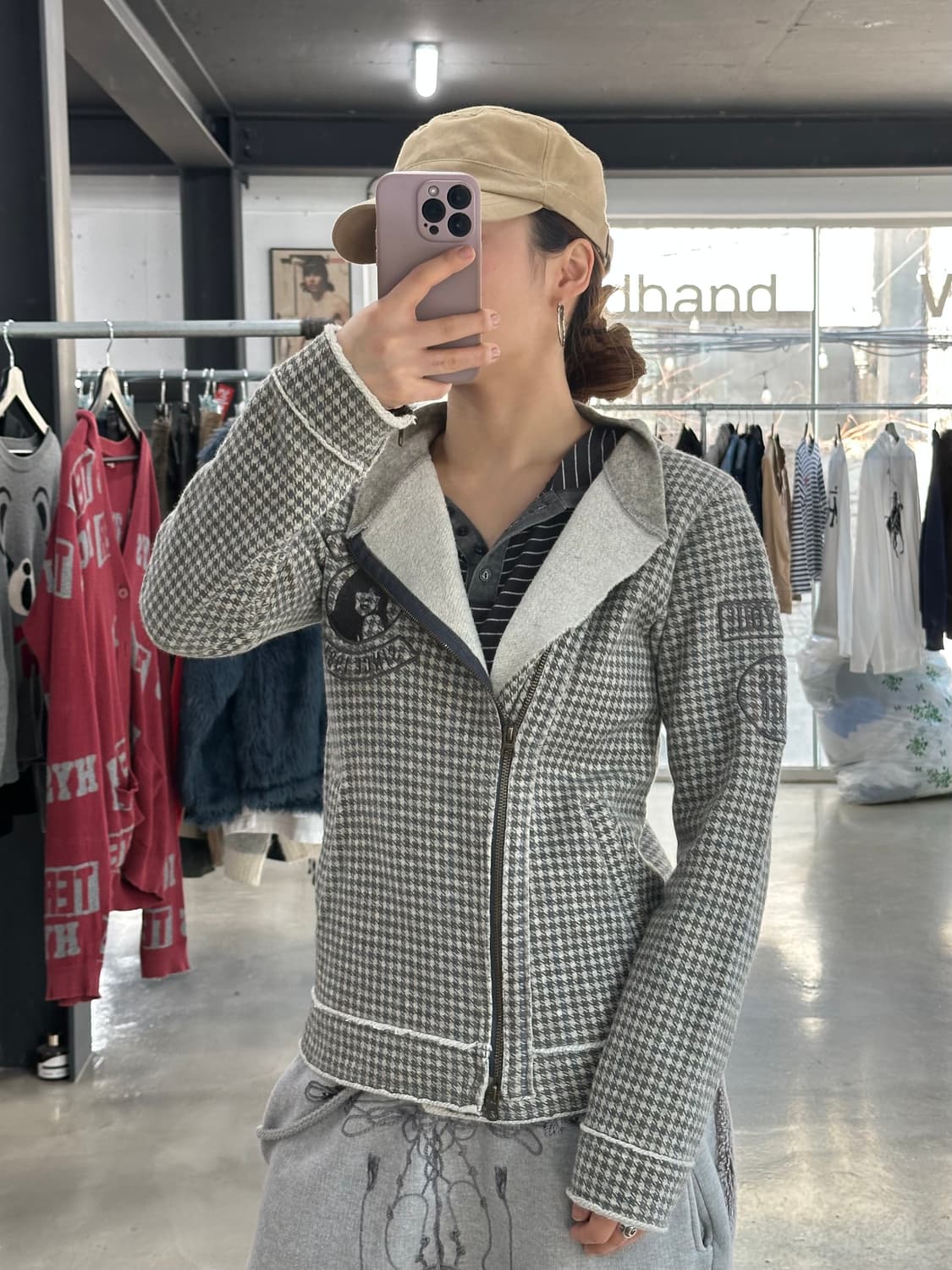 히스테릭글래머 히스걸 사선지퍼 하운드투스 울자켓 상품이미지3