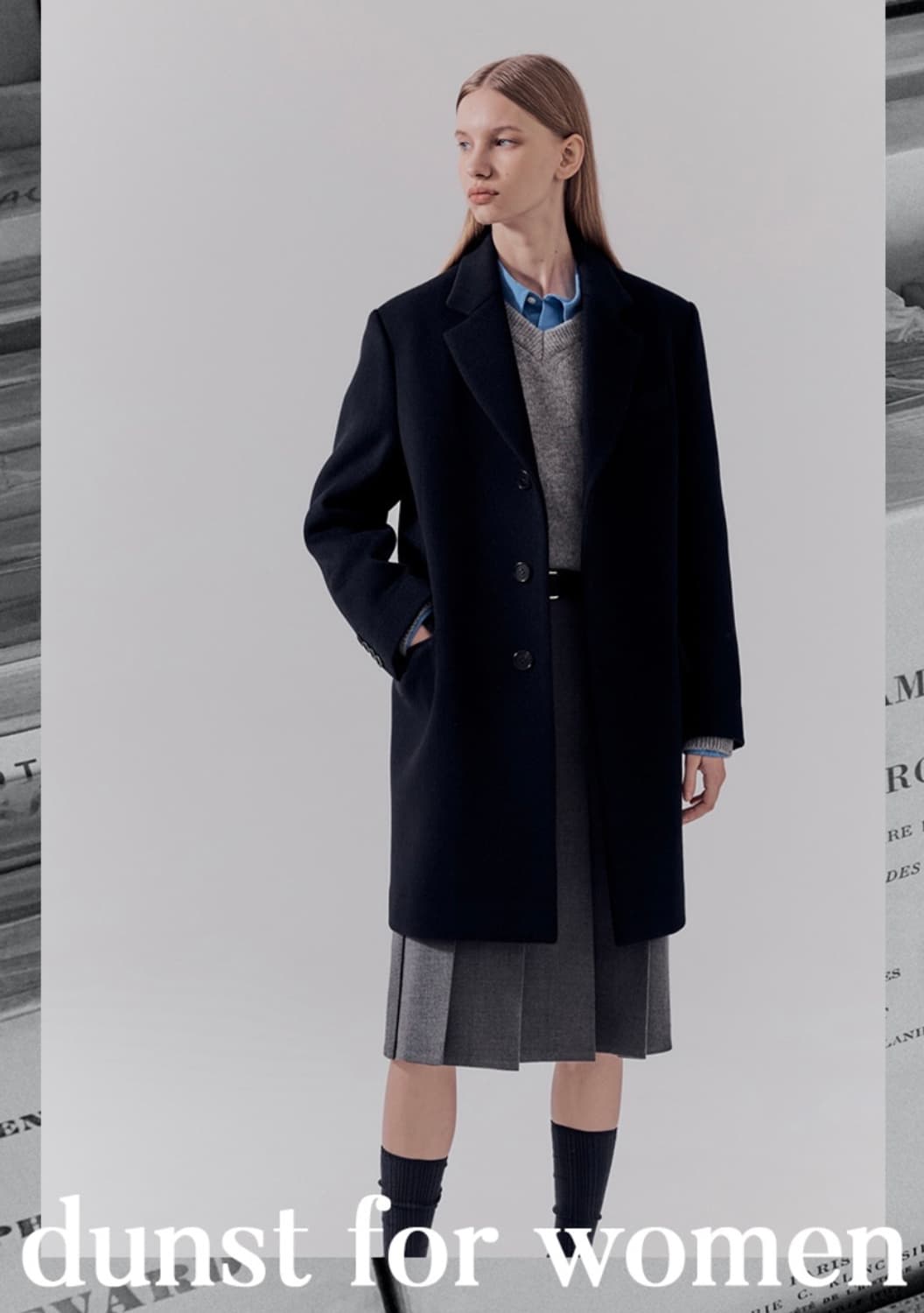 던스트 유니섹스 에센셜 울 싱글 코트 프렌치 네이비 상품이미지3