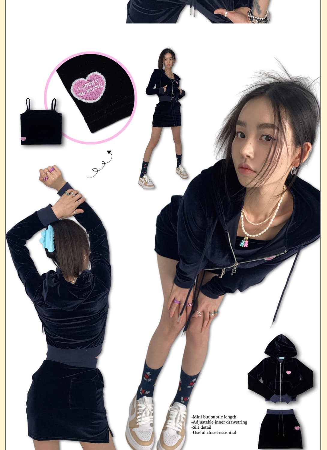 (새상품) 페일제이드 하트 벨벳 트레이닝 스커트 딥네이비 상품이미지2