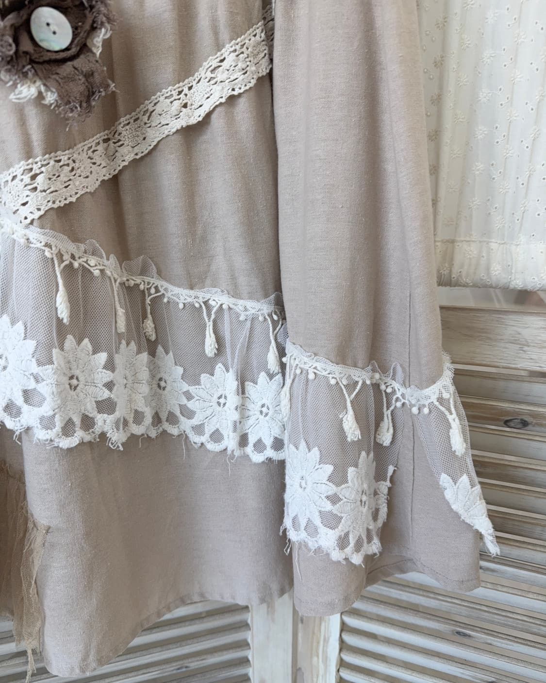 Beige lace patch-work long skirt 상품이미지8