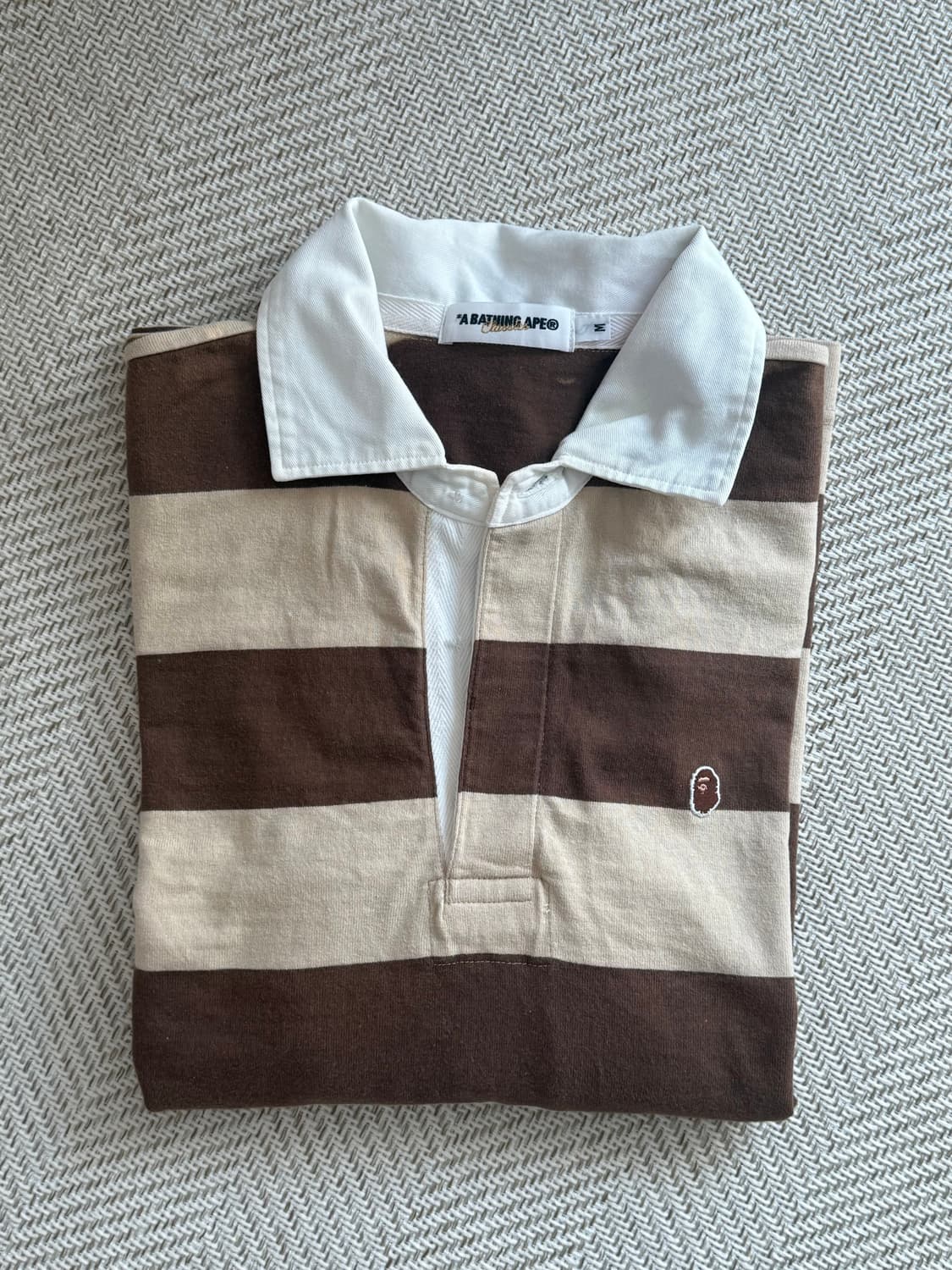 베이프 카라 럭비 스트라이프 롱슬리브 빅사루 브라운 모카 상품이미지6