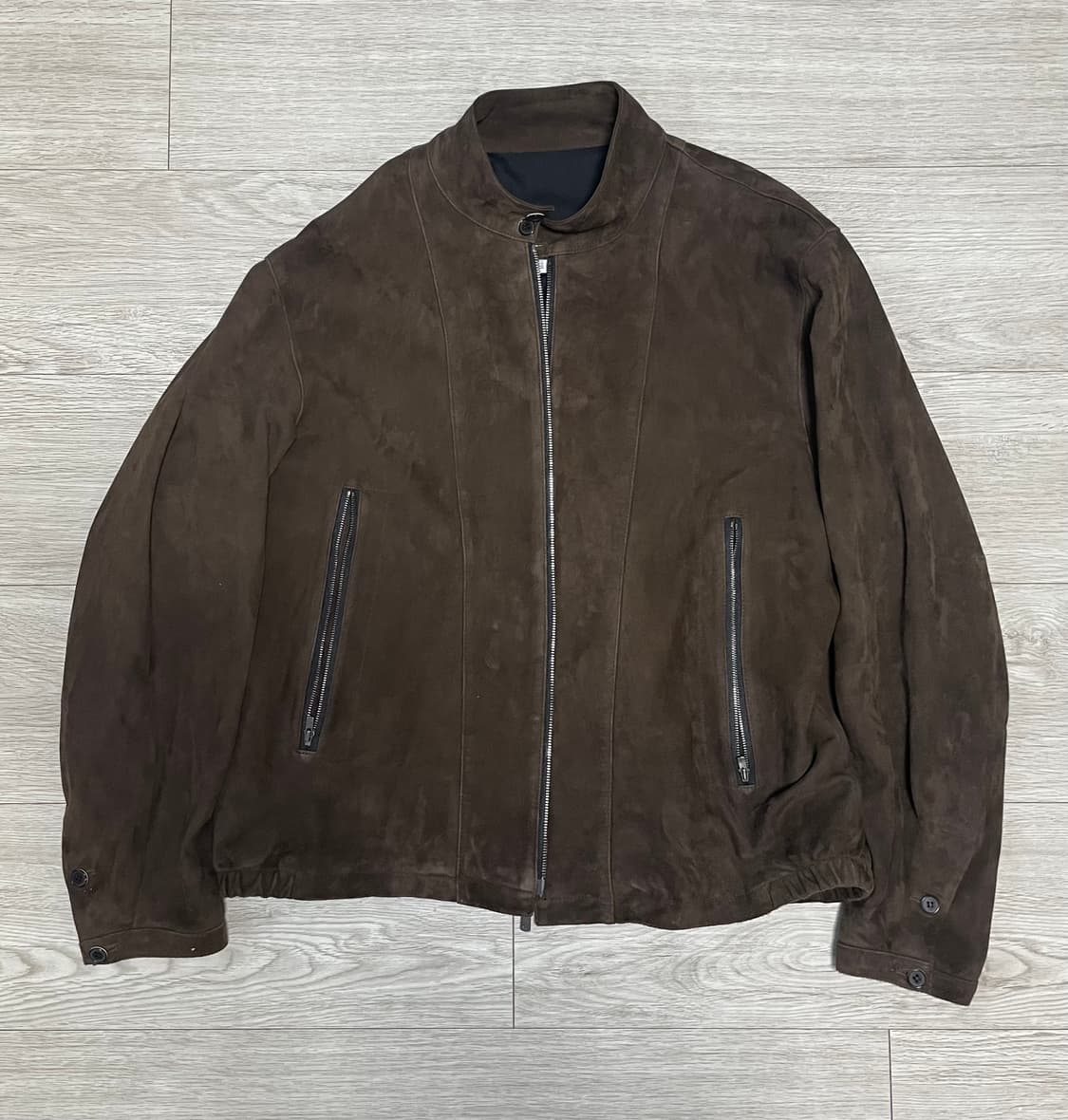 해칭룸 해링턴 레더 자켓 스웨이드 다크브라운 상품이미지1