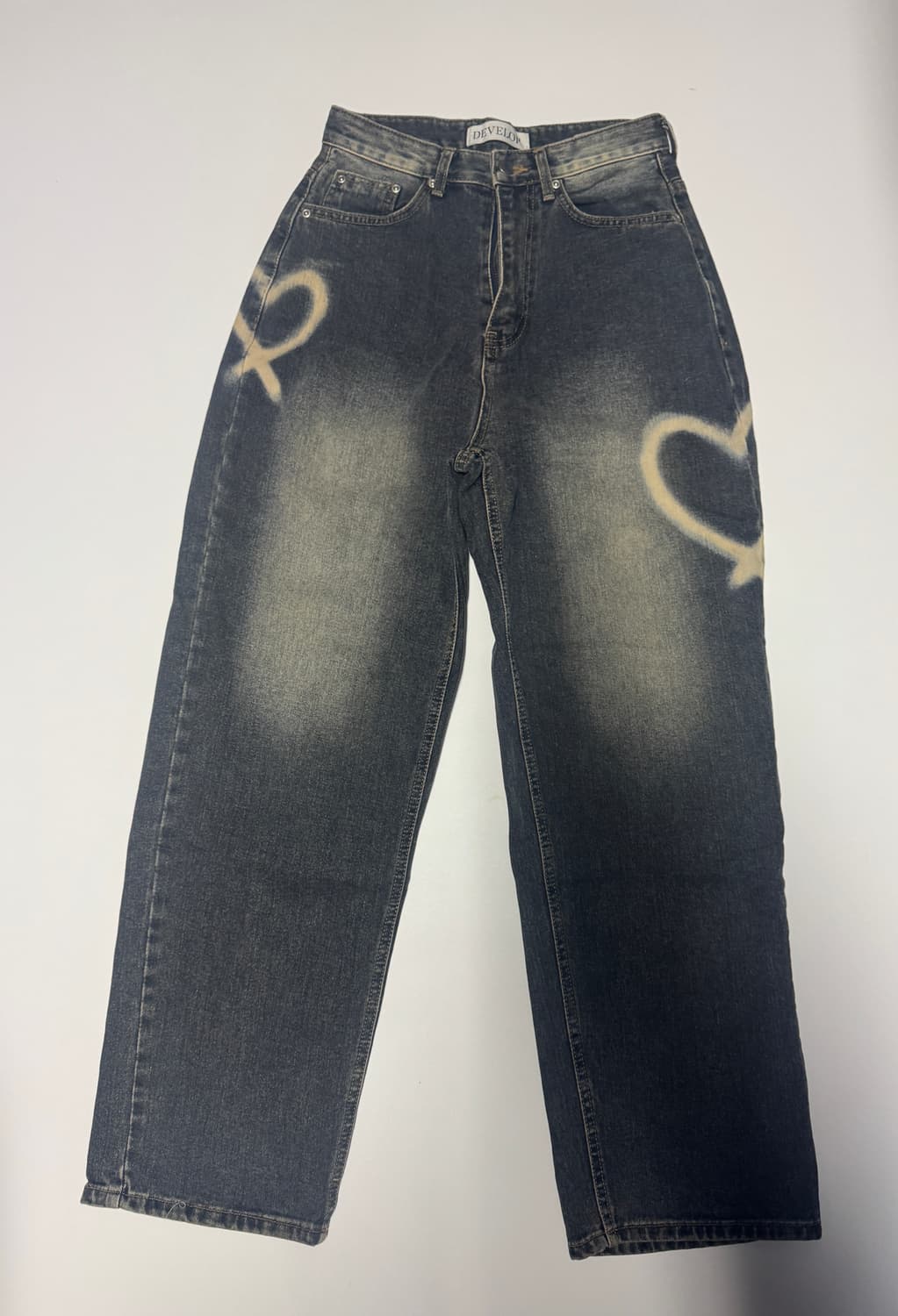 여성 디벨롭 하트 데미지 워싱 빈티지 데님팬츠 S 25.9인치 상품이미지1