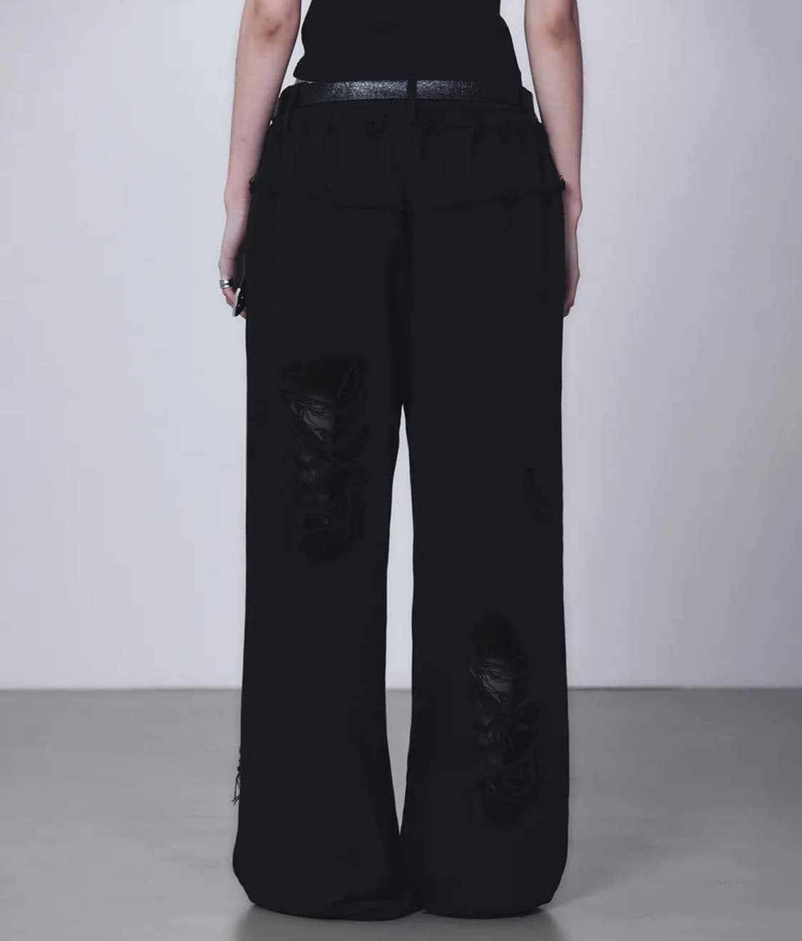 트리밍 버드 스크래치 데미지 와이드 스웻팬츠 상품이미지2