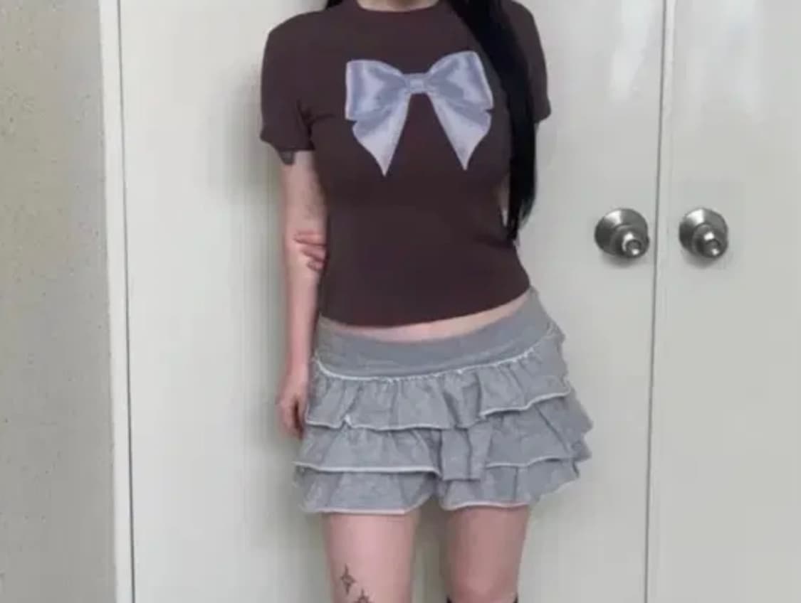 스컬프터 빅 보우 크롭 리본 탑 브라운 s 상품이미지2