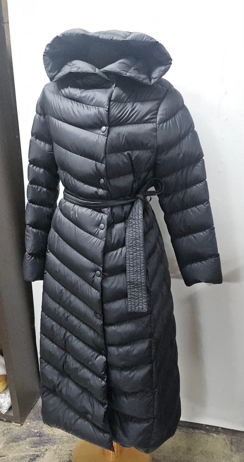 난닌구 블랙 롱 경량 패딩 벨트 후드 코트 S 상품이미지1