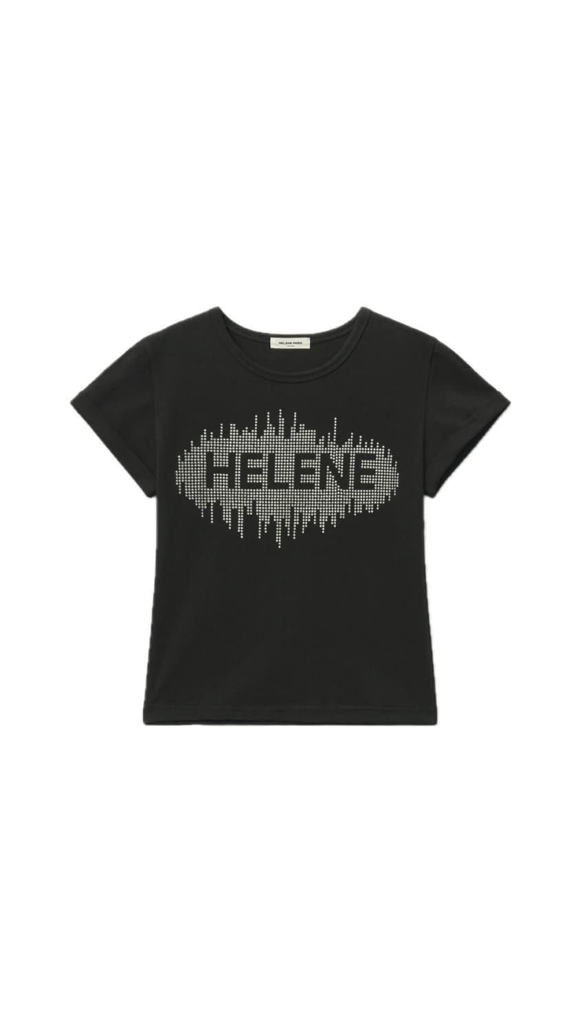 헬레네파리스 스터드 아플리케 하프 티셔츠 블랙 상품이미지1