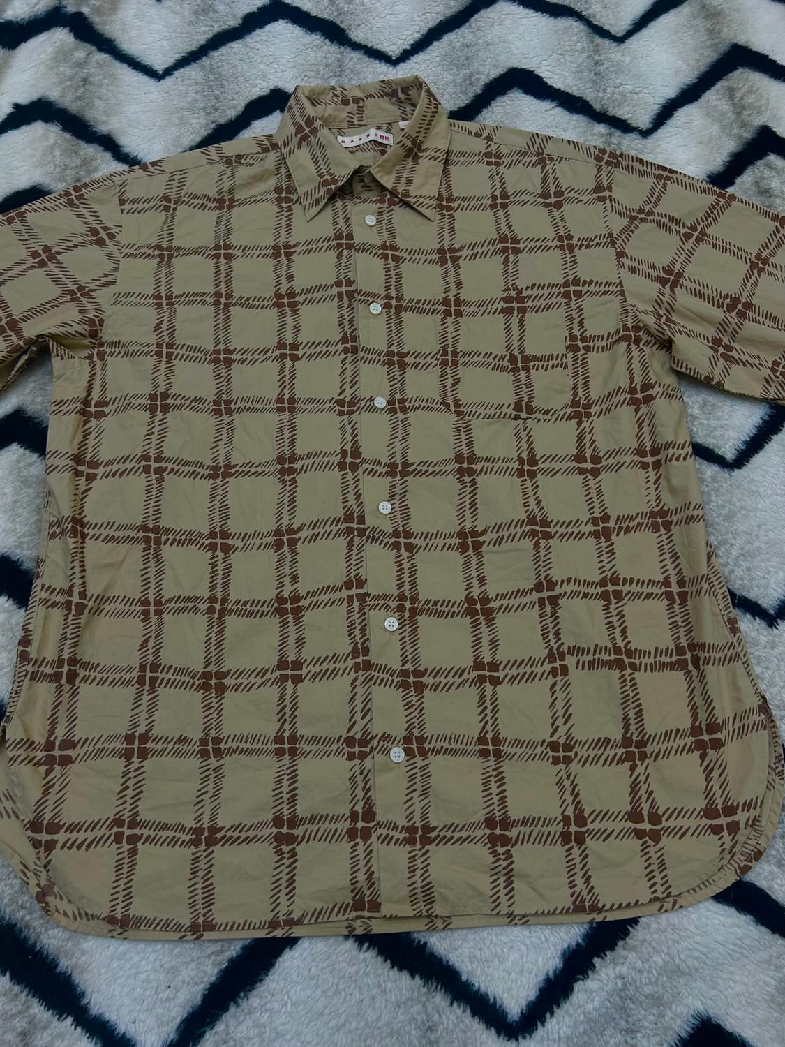 [L]유니클로x마르니 오버핏 프린트 셔츠/베이지 상품이미지3