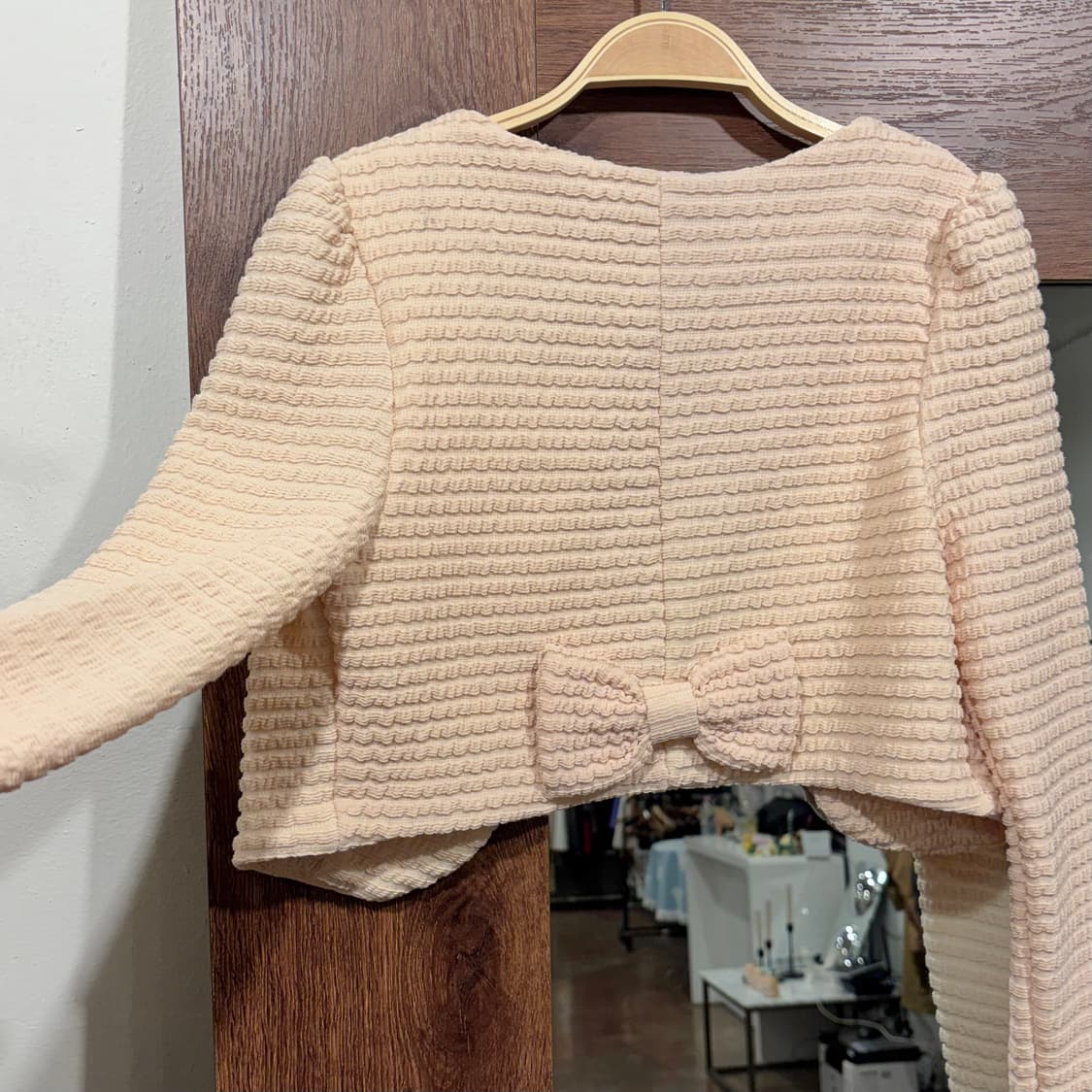 베이지 갸루 로판 플라워 코사지 리본 숏 볼레로 자켓 상품이미지6