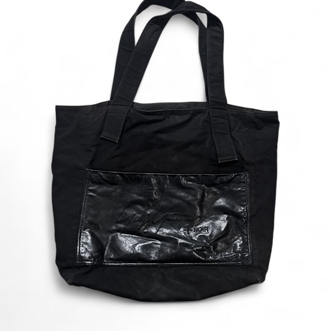 요지 야마모토 느와르 가죽 코튼 레터링 토트백 상품이미지1