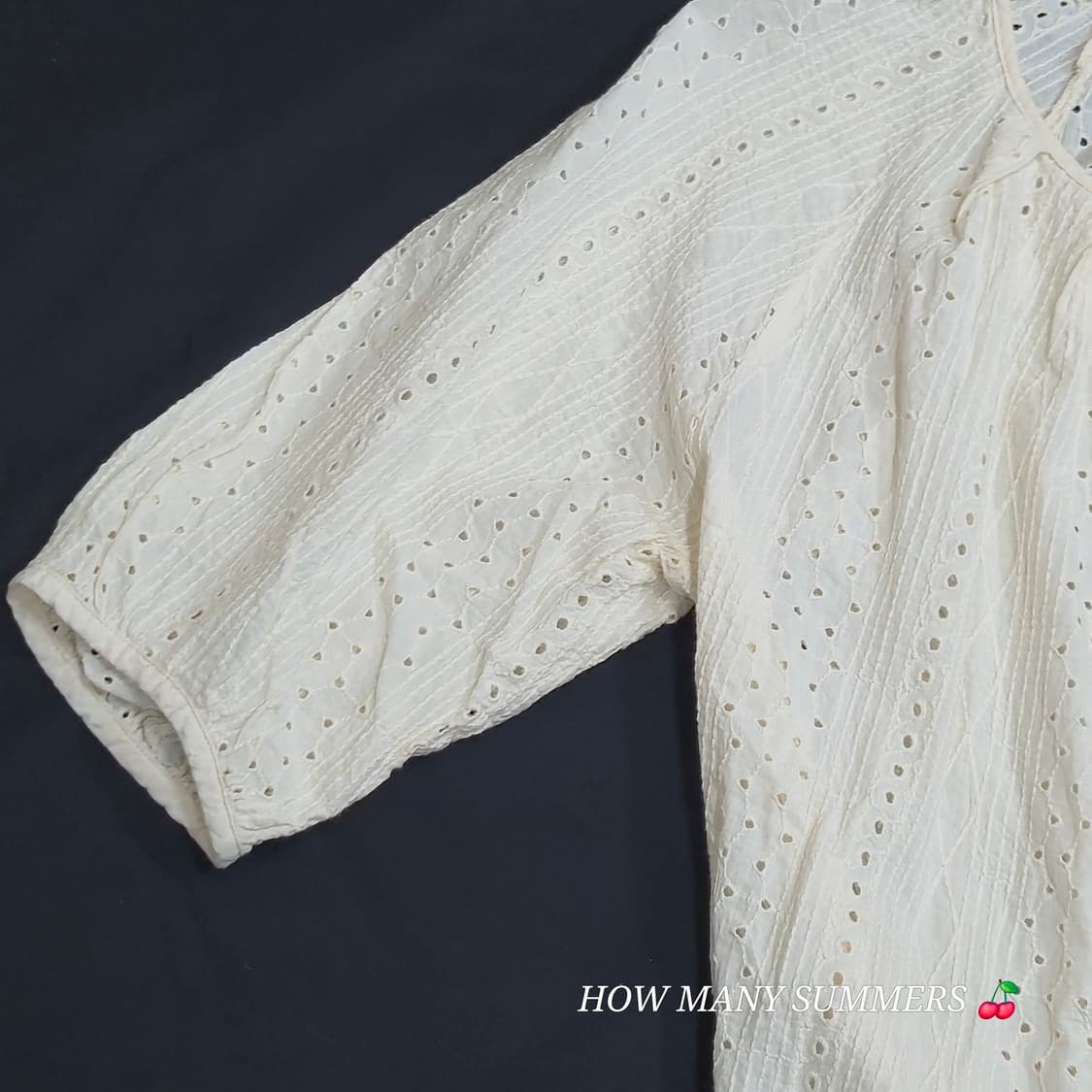 일본 수입빈티지 허니써클로즈 화이트 펀칭 자수 가디건 코튼 100% 상품이미지3