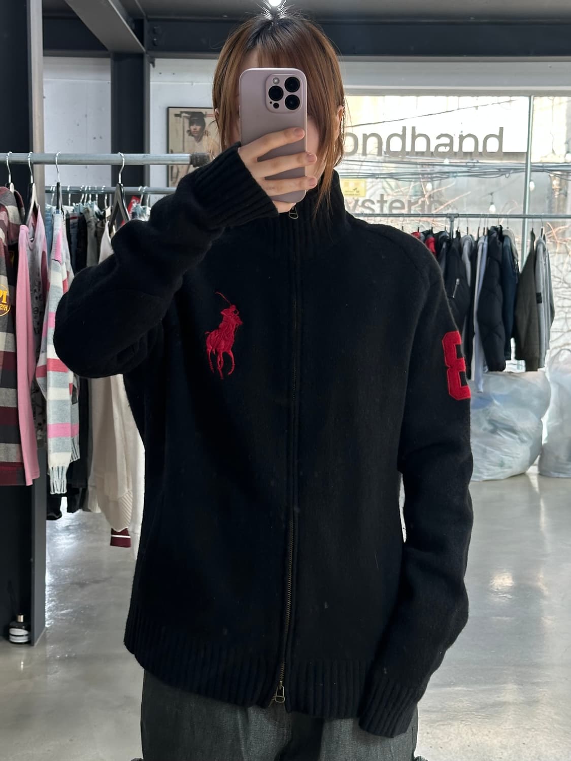 폴로랄프로렌 빅포니 넘버링 암패치 램스울 니트집업 상품이미지1