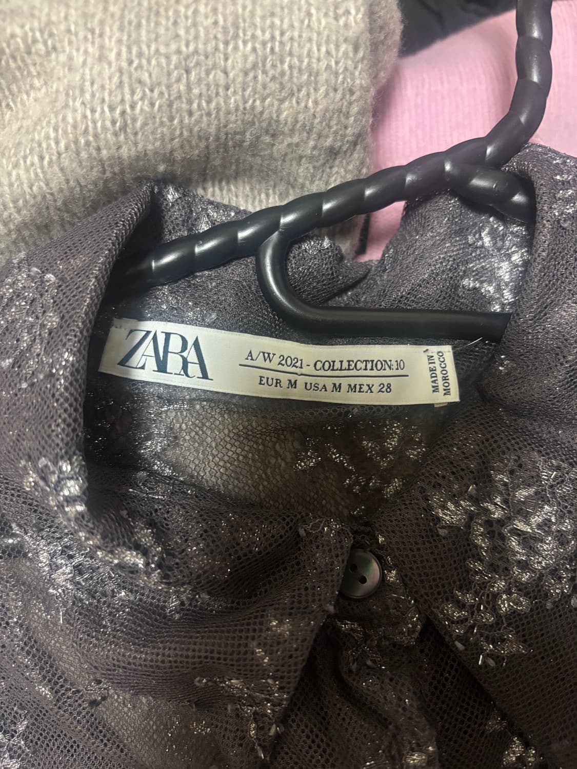 자라 그레이 메탈릭 실버 레이스 셔츠  상품이미지4