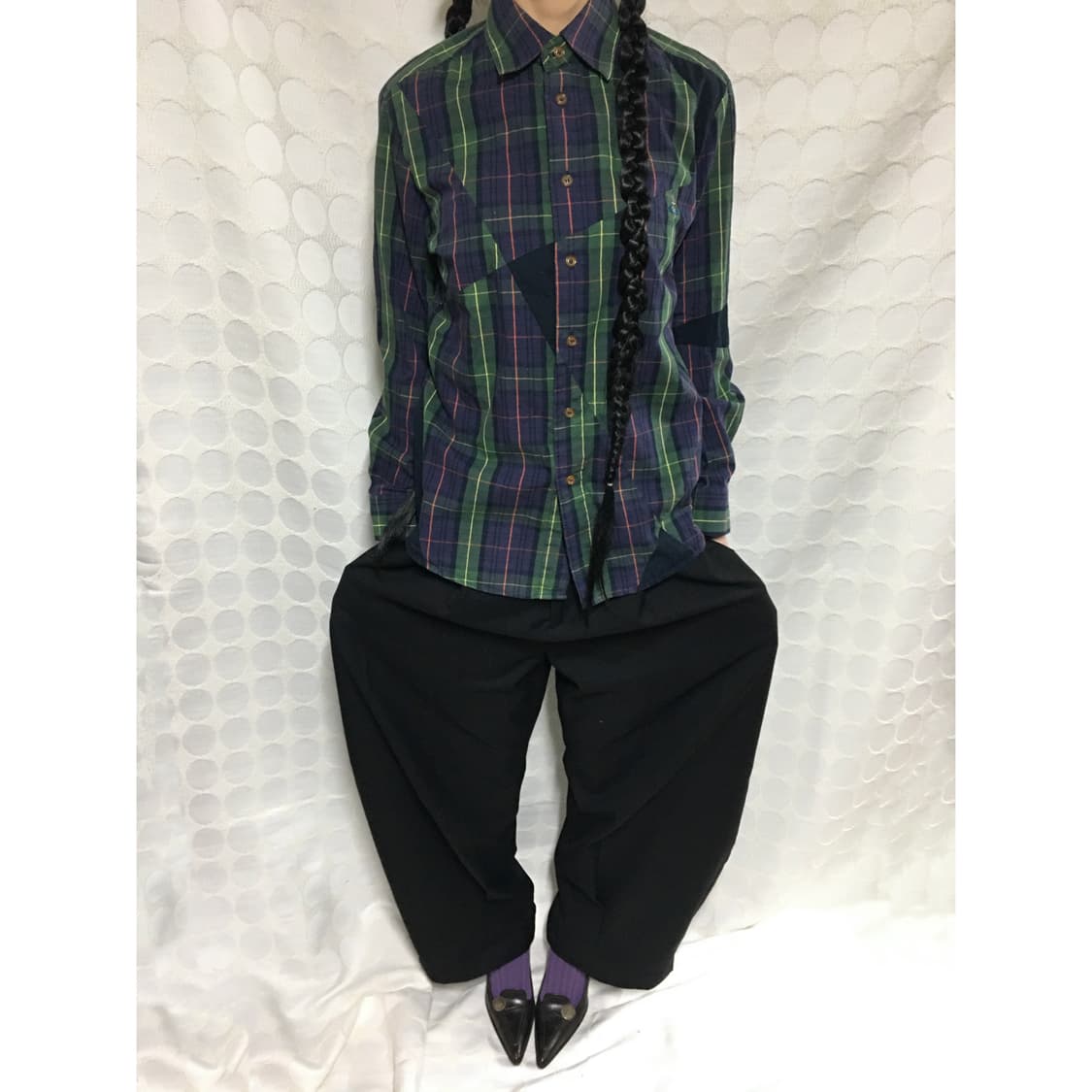 vivienne westwood man체크 비대칭 패치워크 셔츠 상품이미지1