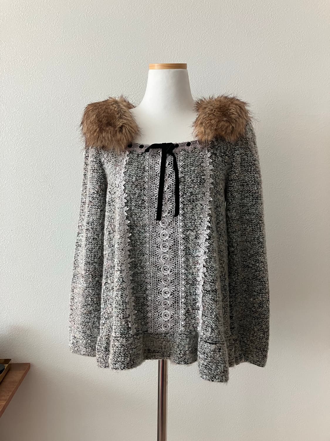 엑시즈팜 퍼장식 니트 히메갸루 모리걸 하구미 로걀 에겐녀 상품이미지1