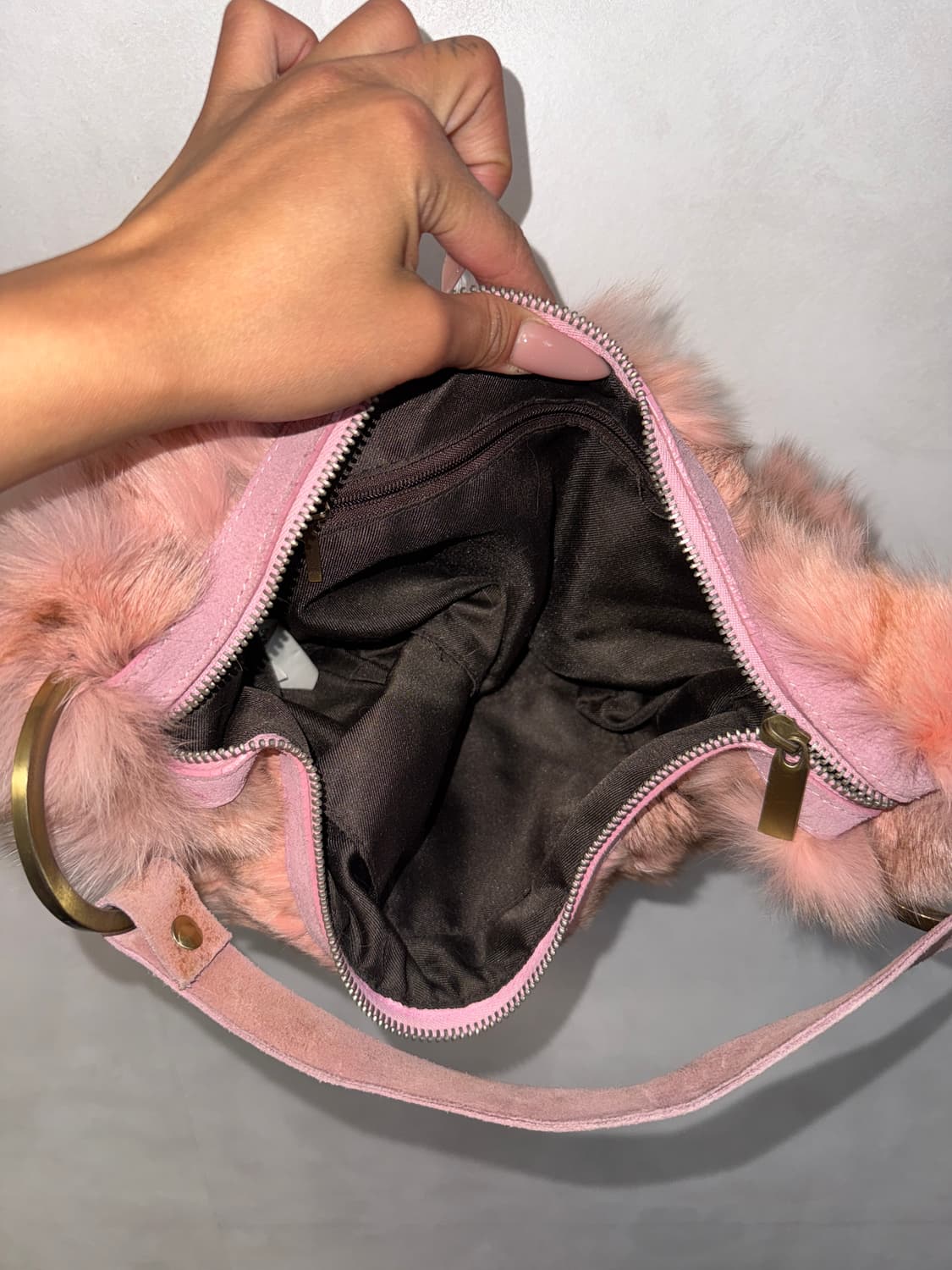 Mixed pink brown fox fur cubic 숄더백 상품이미지5