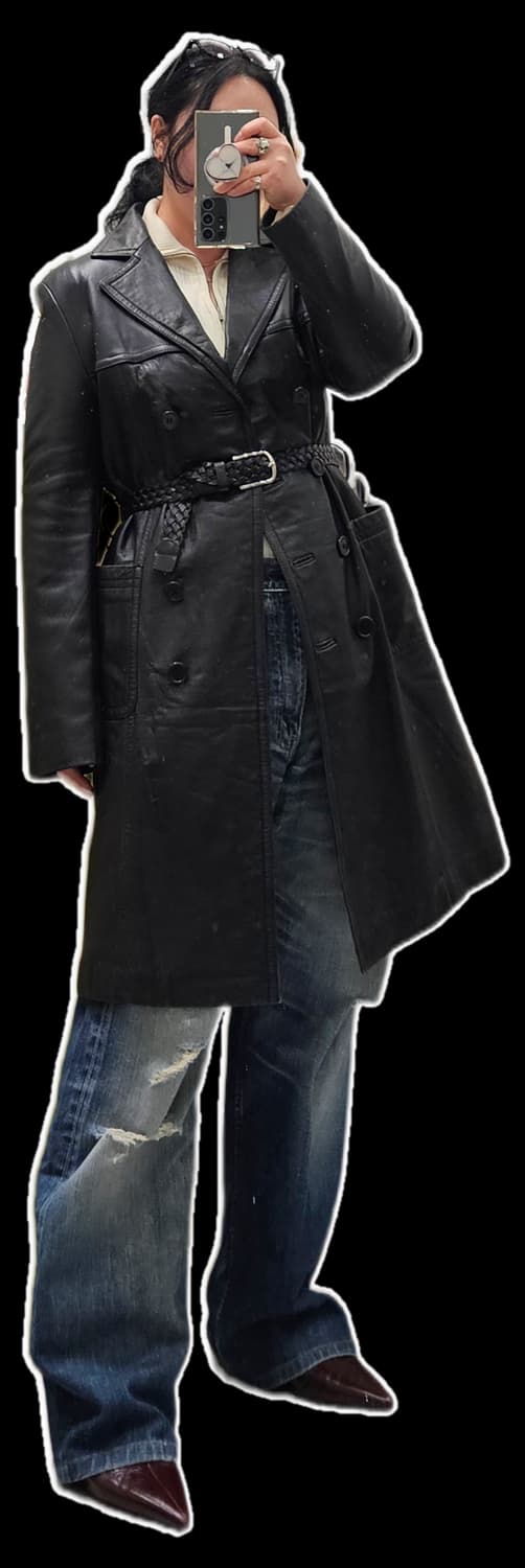 90's Mon Tresor  블랙 램스킨 더블 롱자켓 상품이미지2