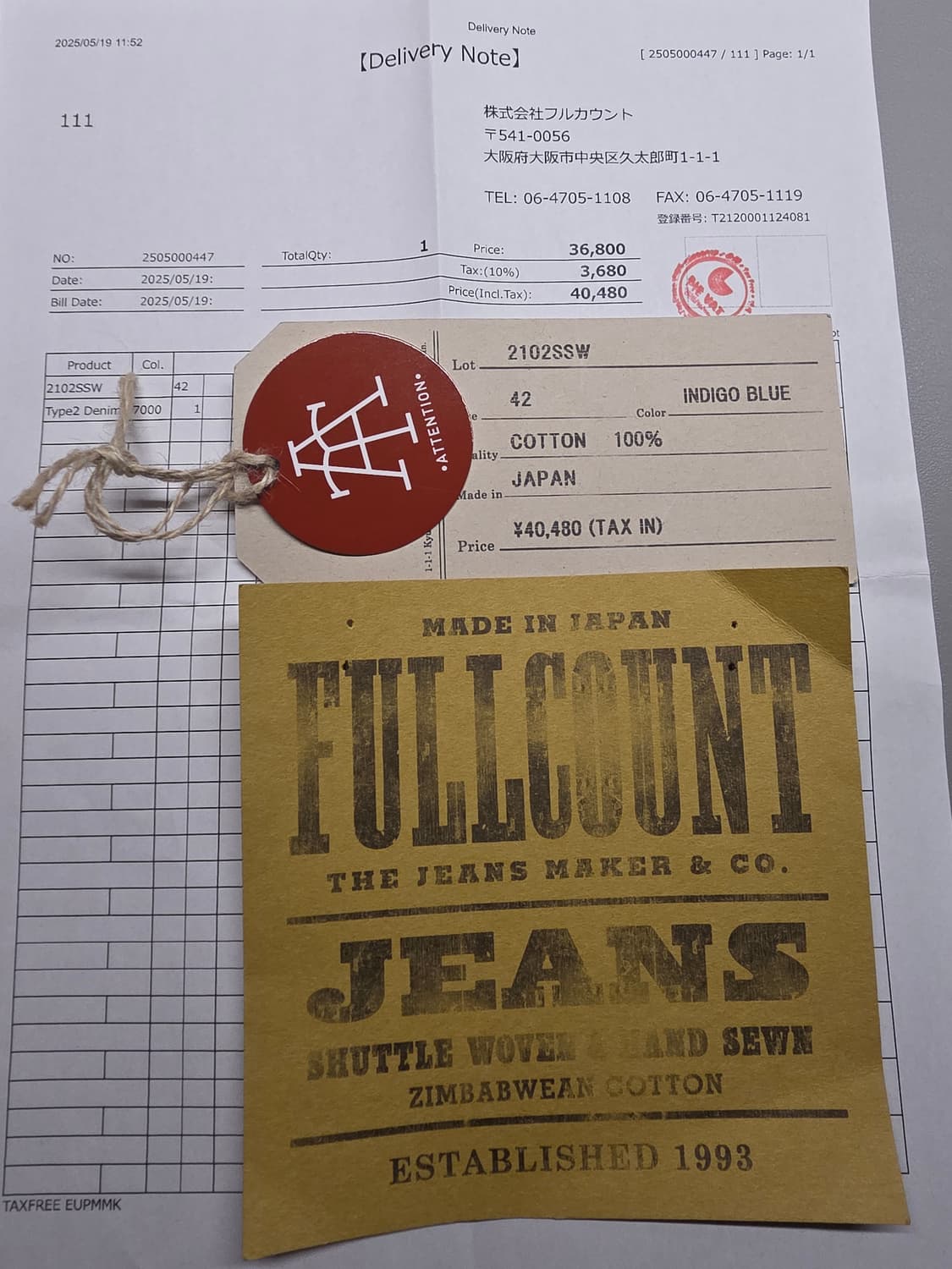 [1회착, 42] 풀카운트 2102SSW - 인디고 블루 상품이미지6