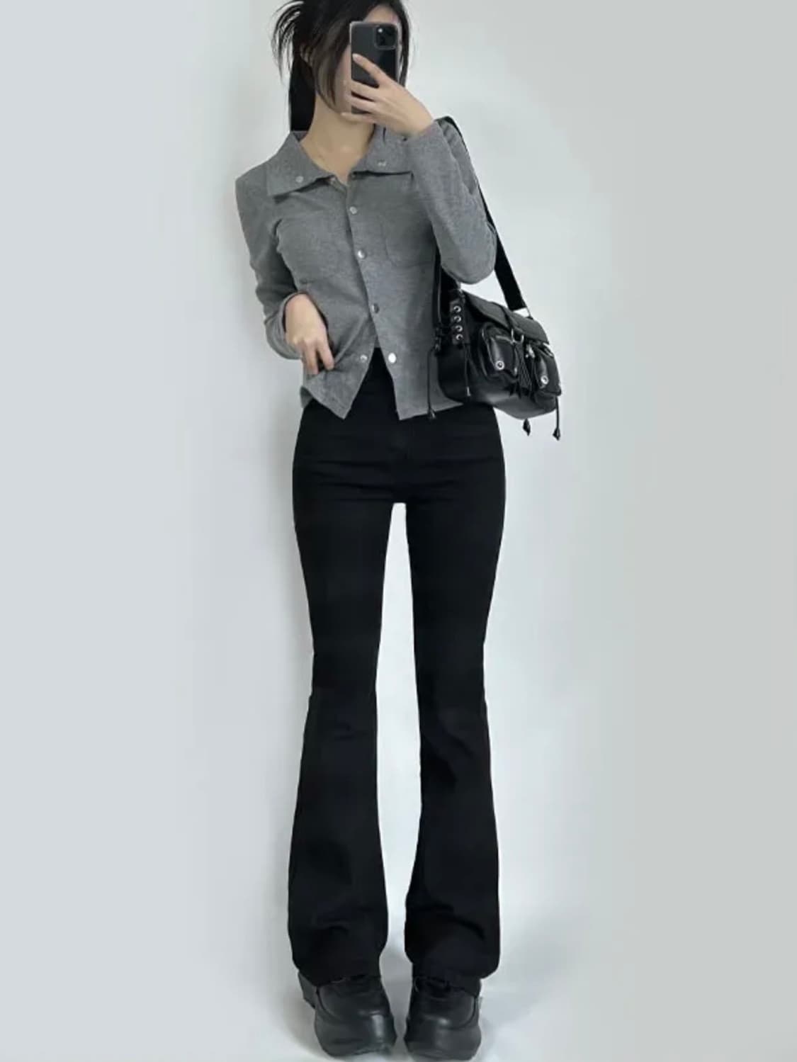 코튼 슬림 부츠컷 팬츠 블랙 상품이미지6