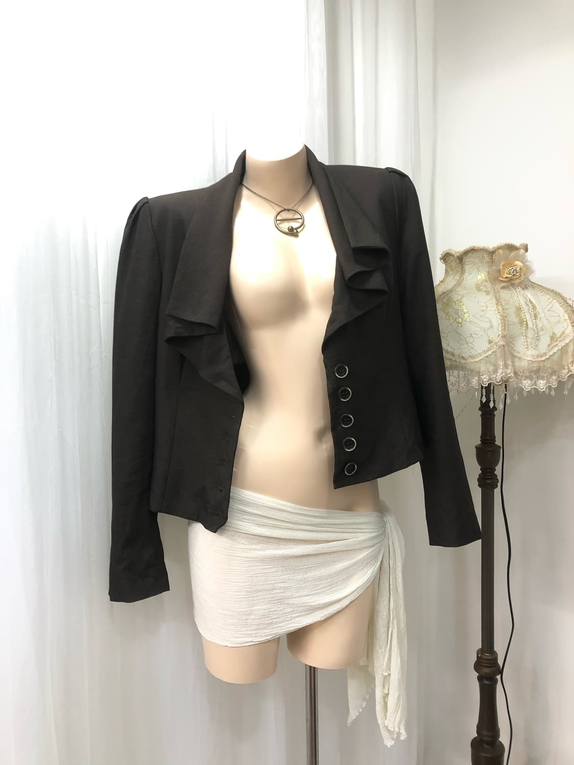 choco brown cape collar tailored blazer 상품이미지3