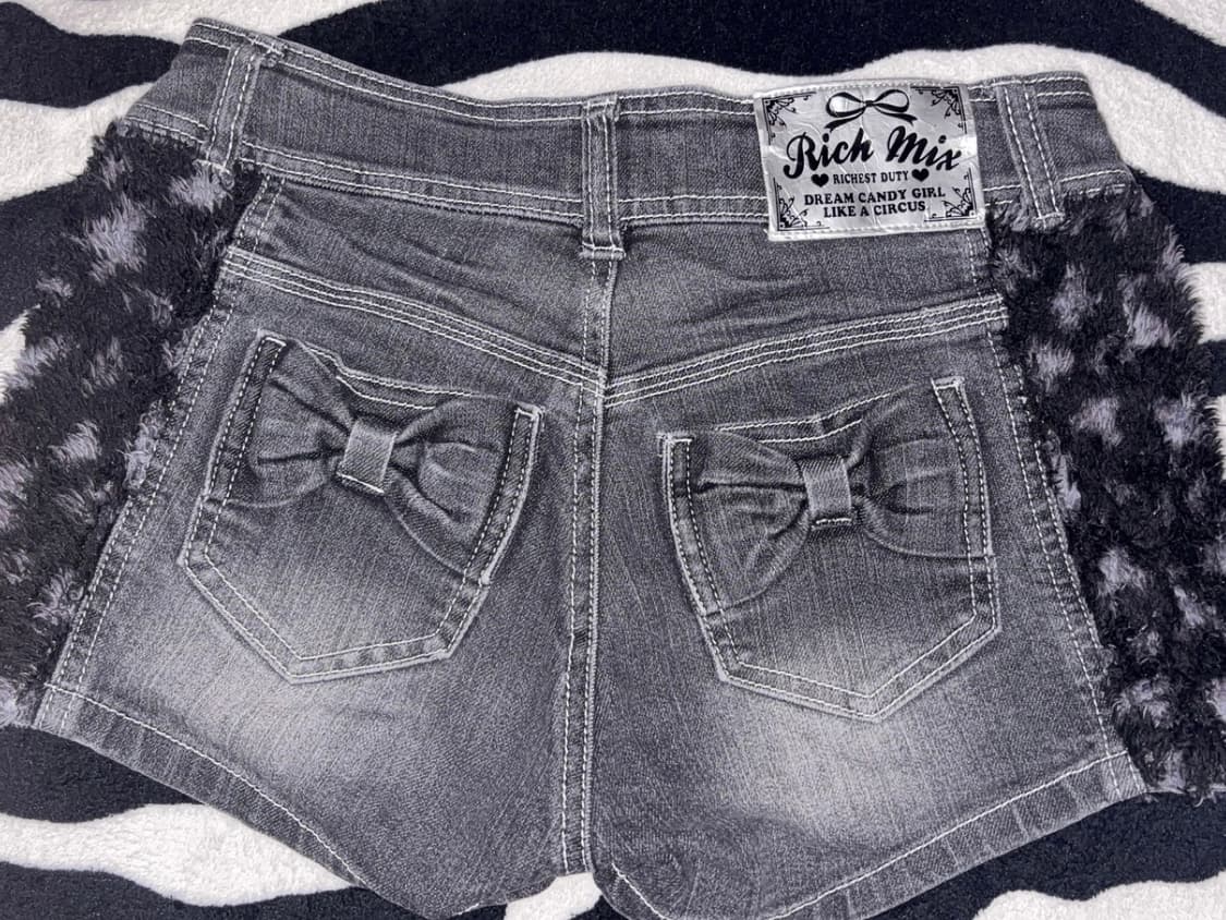 갸루 오네갸루 리본 퍼 반바지  상품이미지1