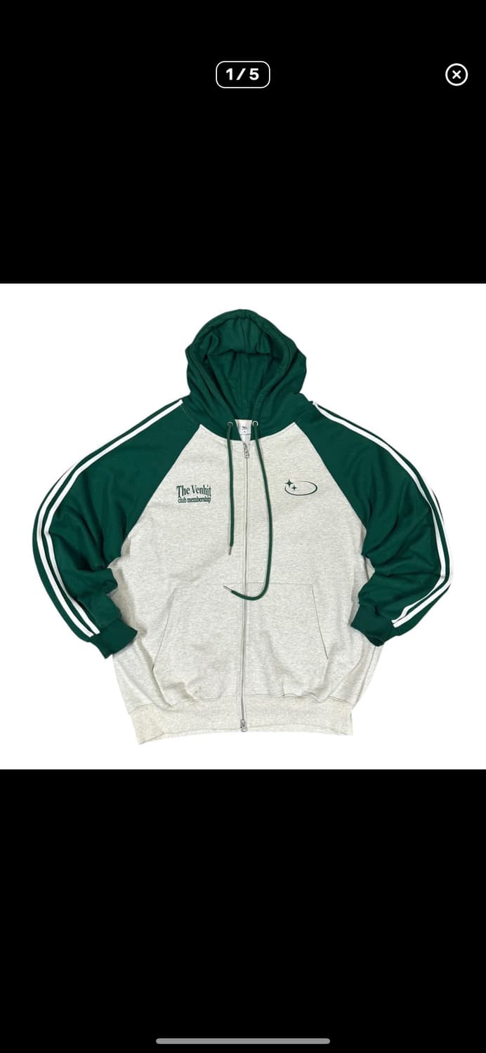 (바배) 그린 멜란지 그레이 배색 오버핏 후드 집업 상품이미지1