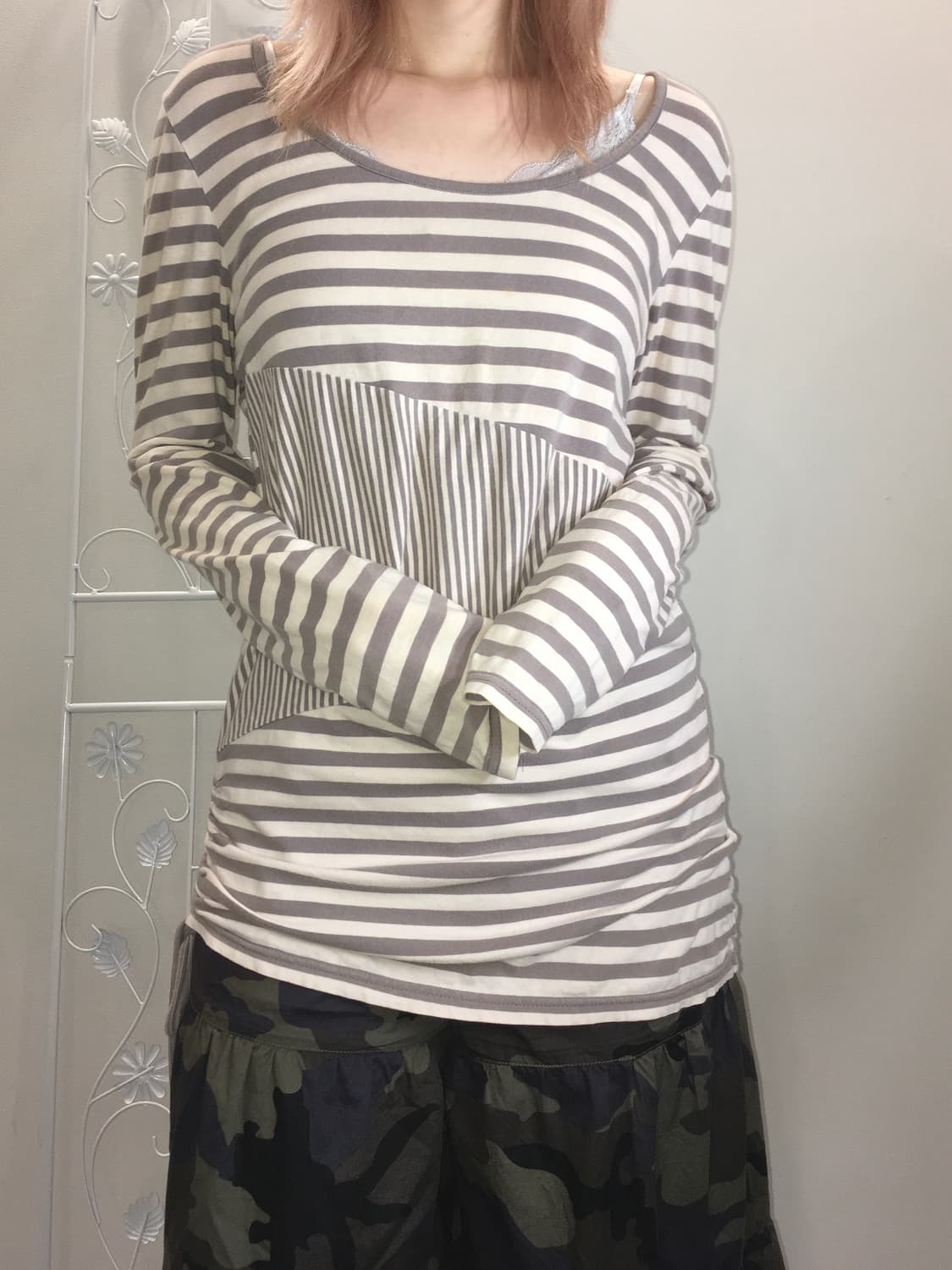 jpn vintage 아이보리 스트라이프 셔링 롱슬리브 상품이미지2